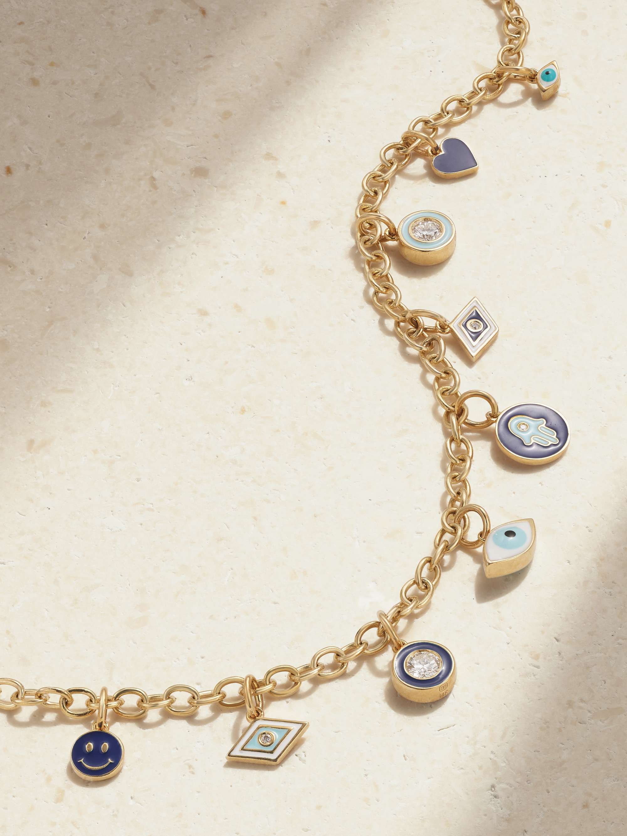 SYDNEY EVAN 14-karat gold, enamel and diamond necklace
