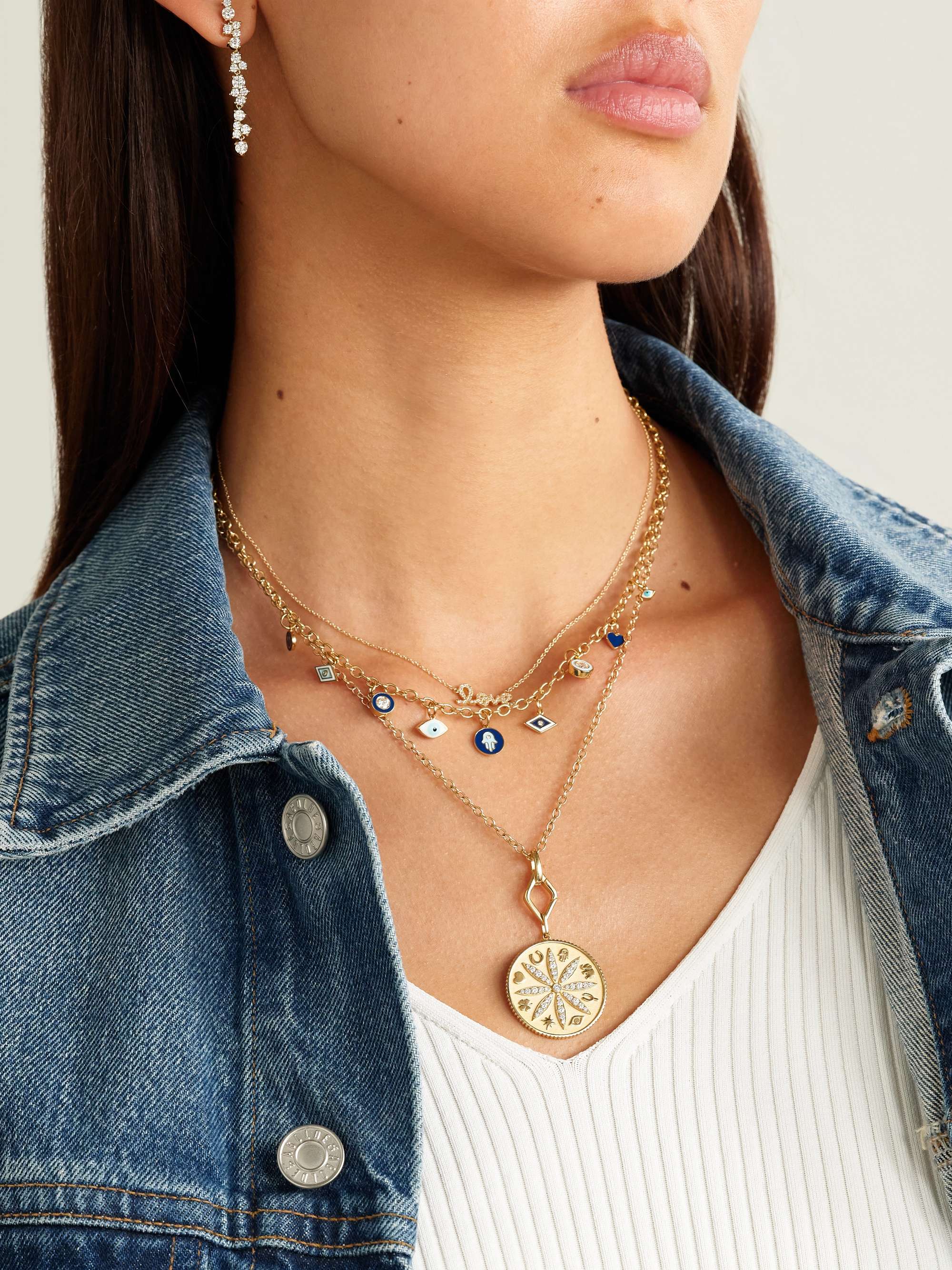 SYDNEY EVAN 14-karat gold, enamel and diamond necklace