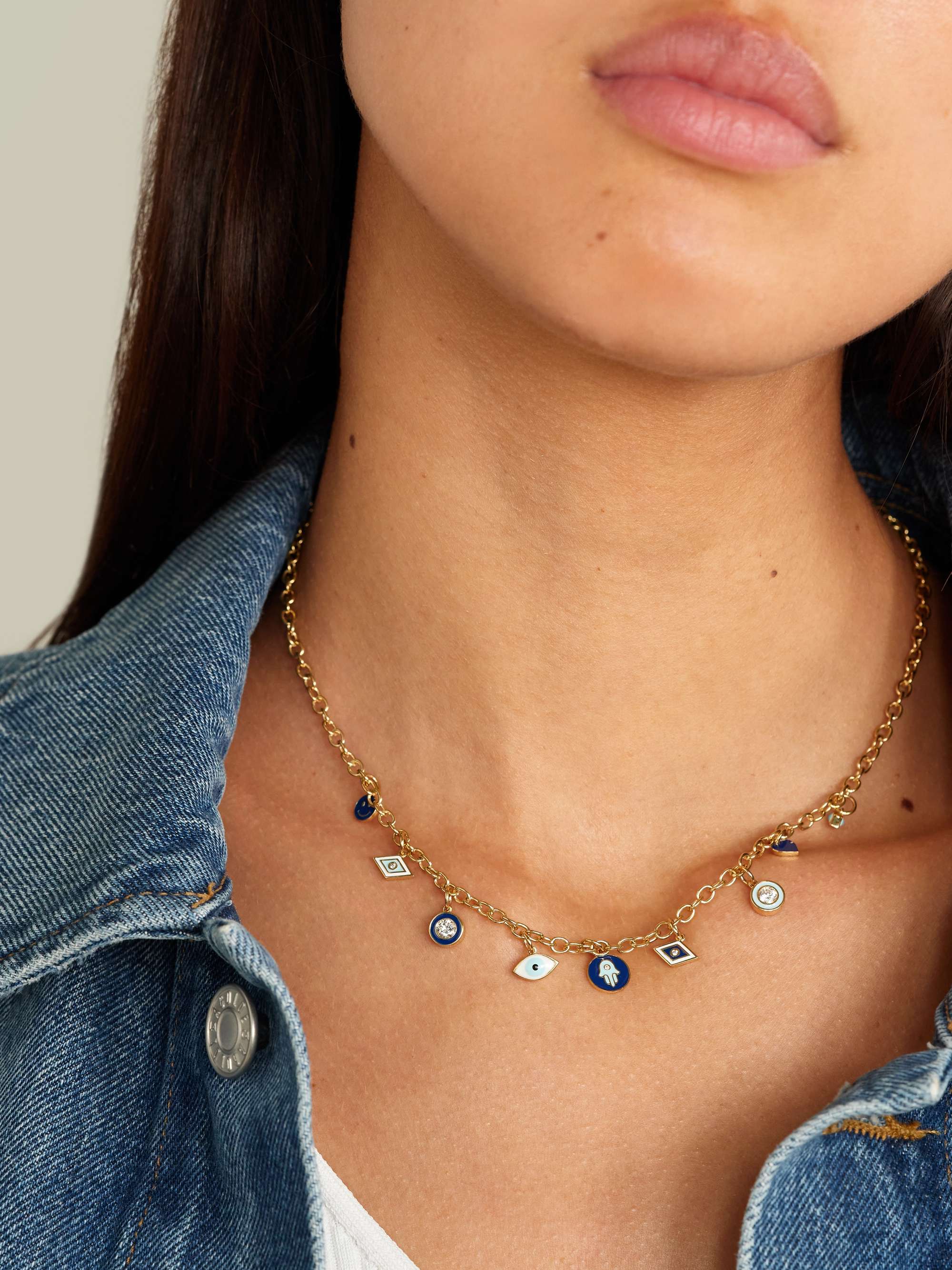 SYDNEY EVAN 14-karat gold, enamel and diamond necklace