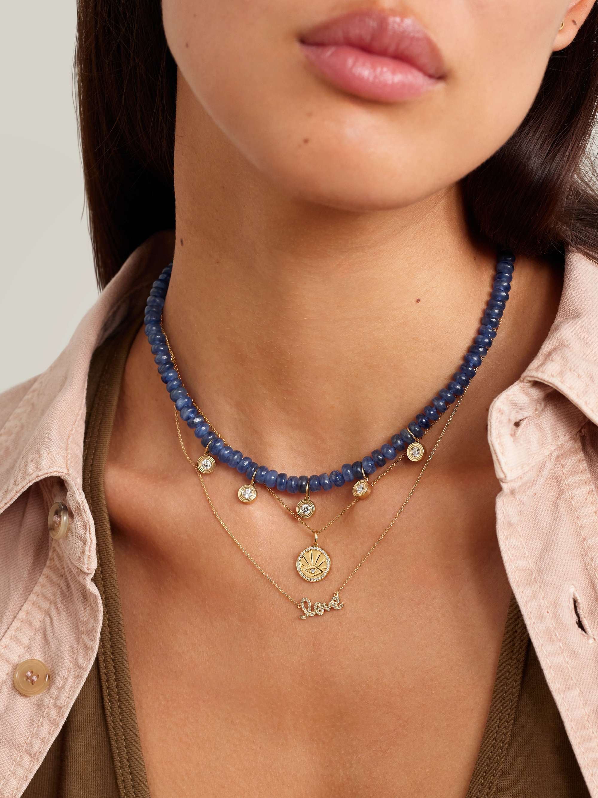 SYDNEY EVAN 14-karat gold, kyanite and diamond necklace