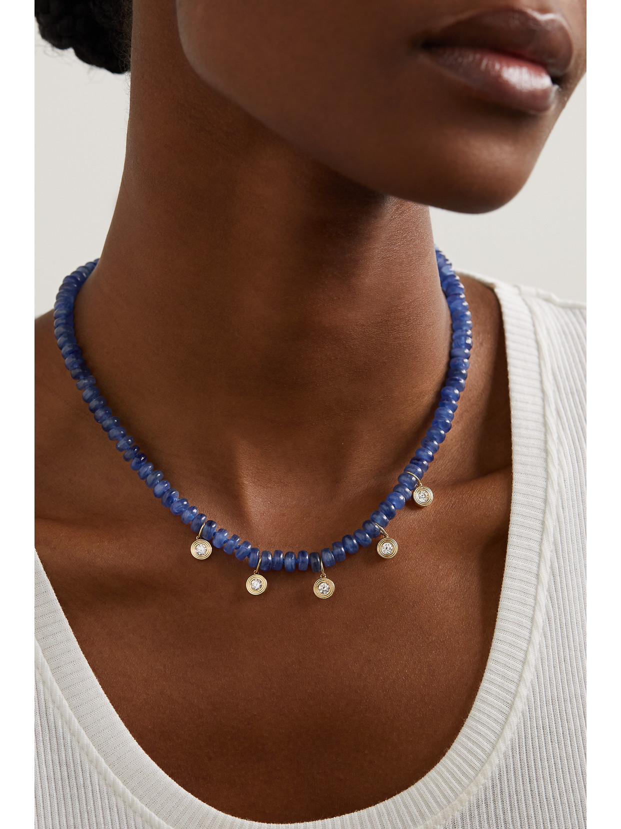 Shop Sydney Evan 14-karat Gold, Kyanite And Diamond Necklace