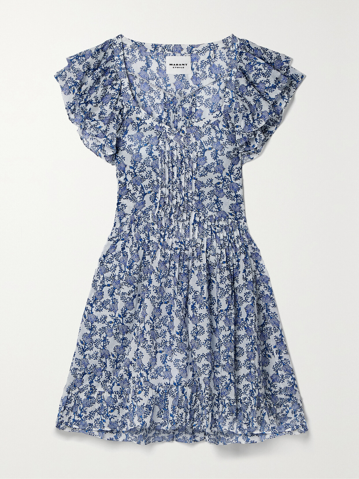 Marant Étoile - Godrana Ruffled Pintucked Floral-print Cotton-voile Mini Dress - Blue