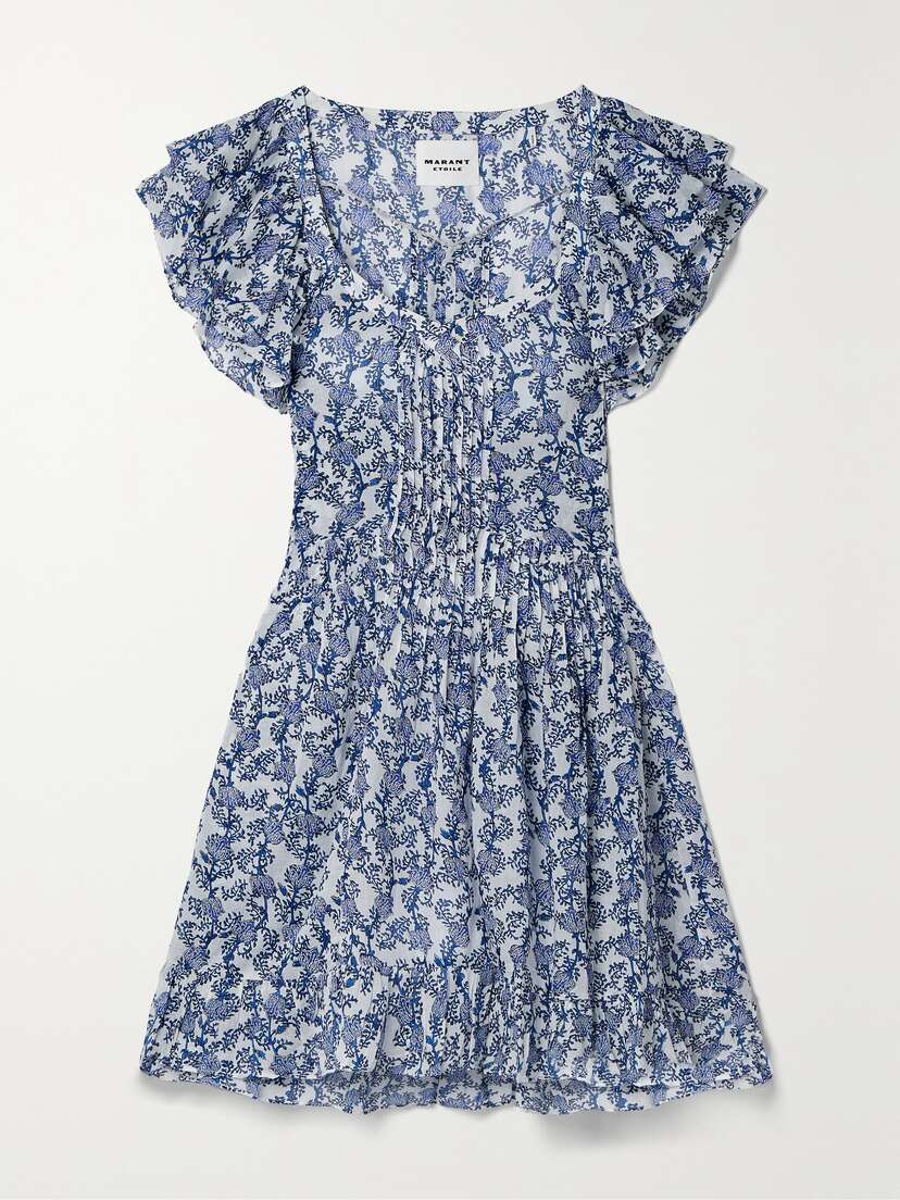 Marant Étoile Godrana Ruffled Pintucked Floral-print Cotton-voile Mini Dress