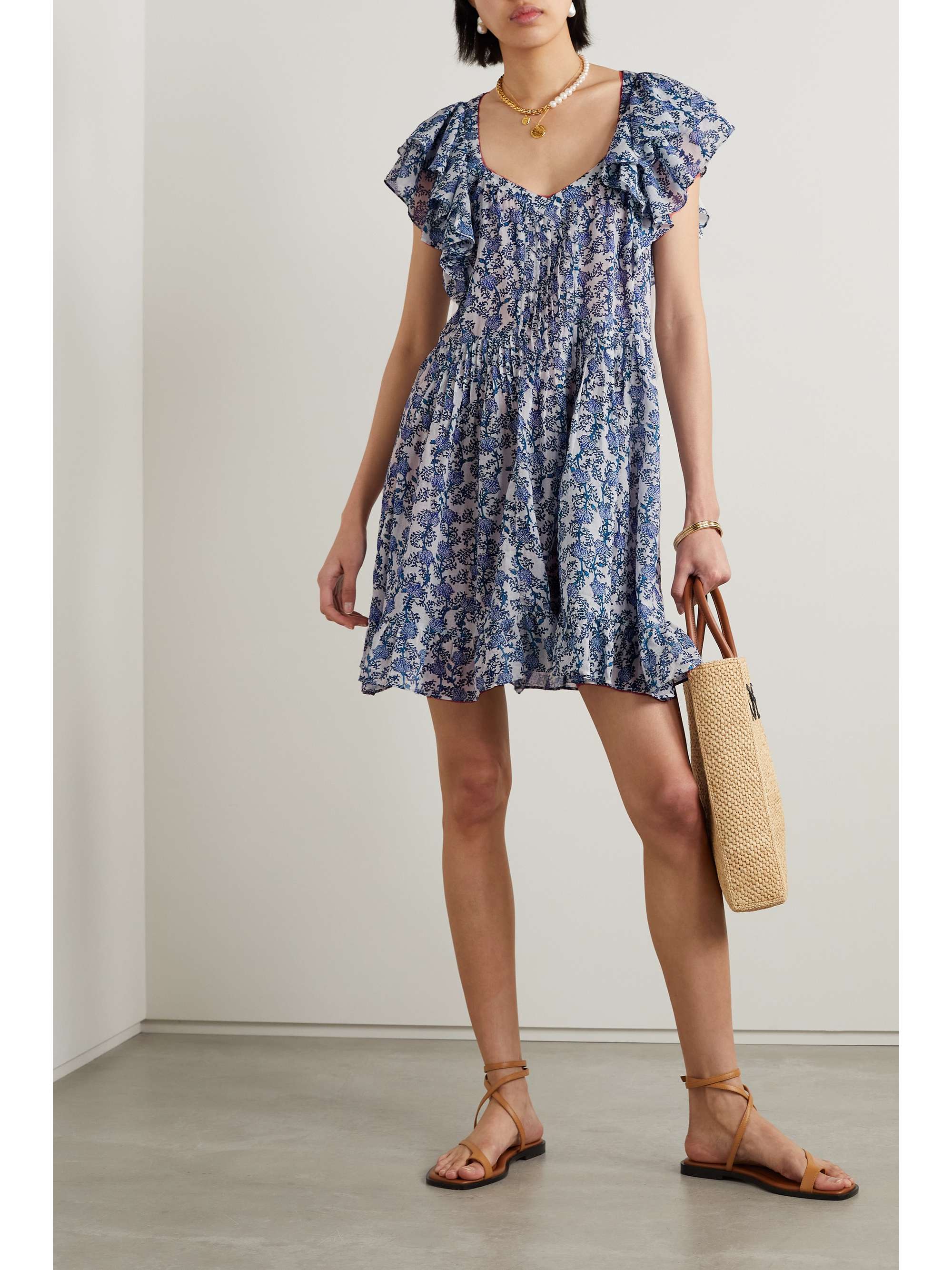 MARANT ÉTOILE Godrana ruffled pintucked floral-print cotton-voile mini dress