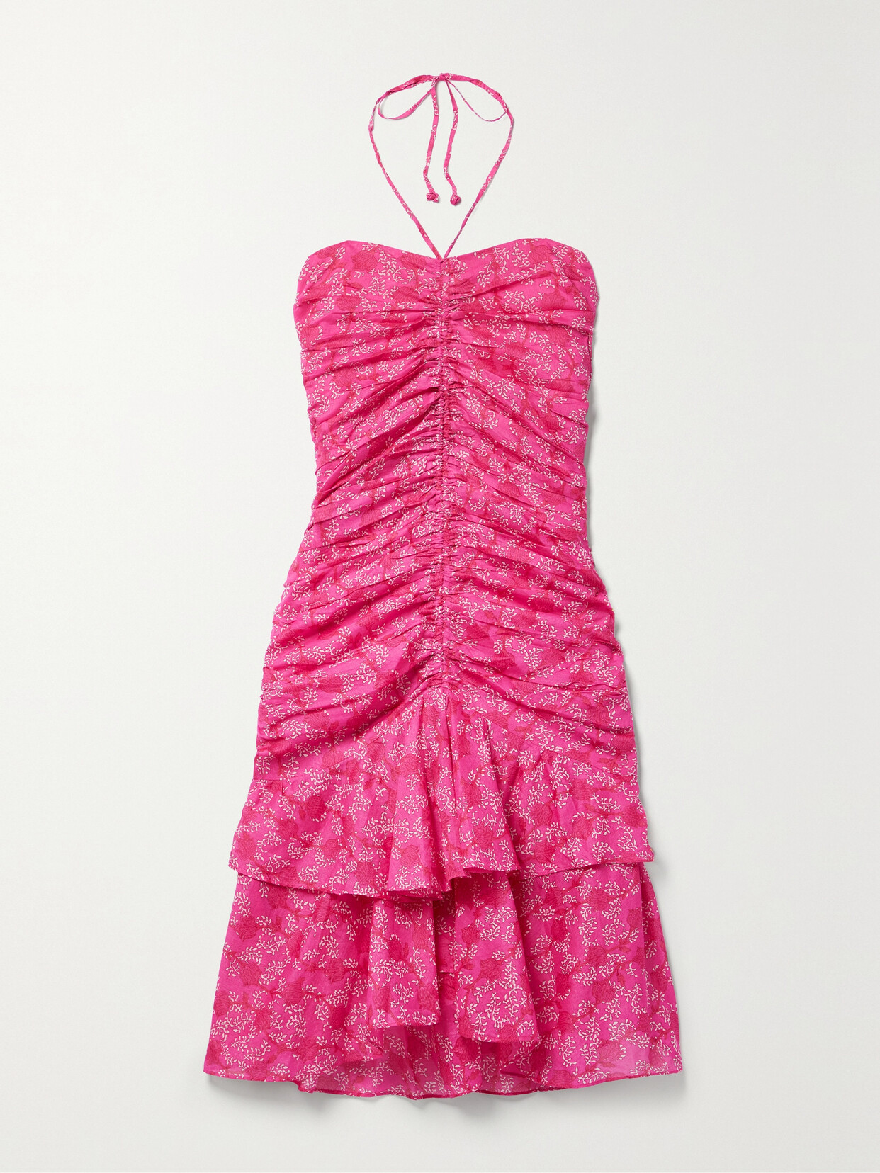 Marant Étoile Ilanka Ruched Floral-print Cotton-voile Halterneck Mini Dress