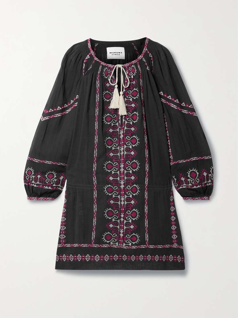 Marant Étoile Embroidered Cotton-gauze Mini Dress