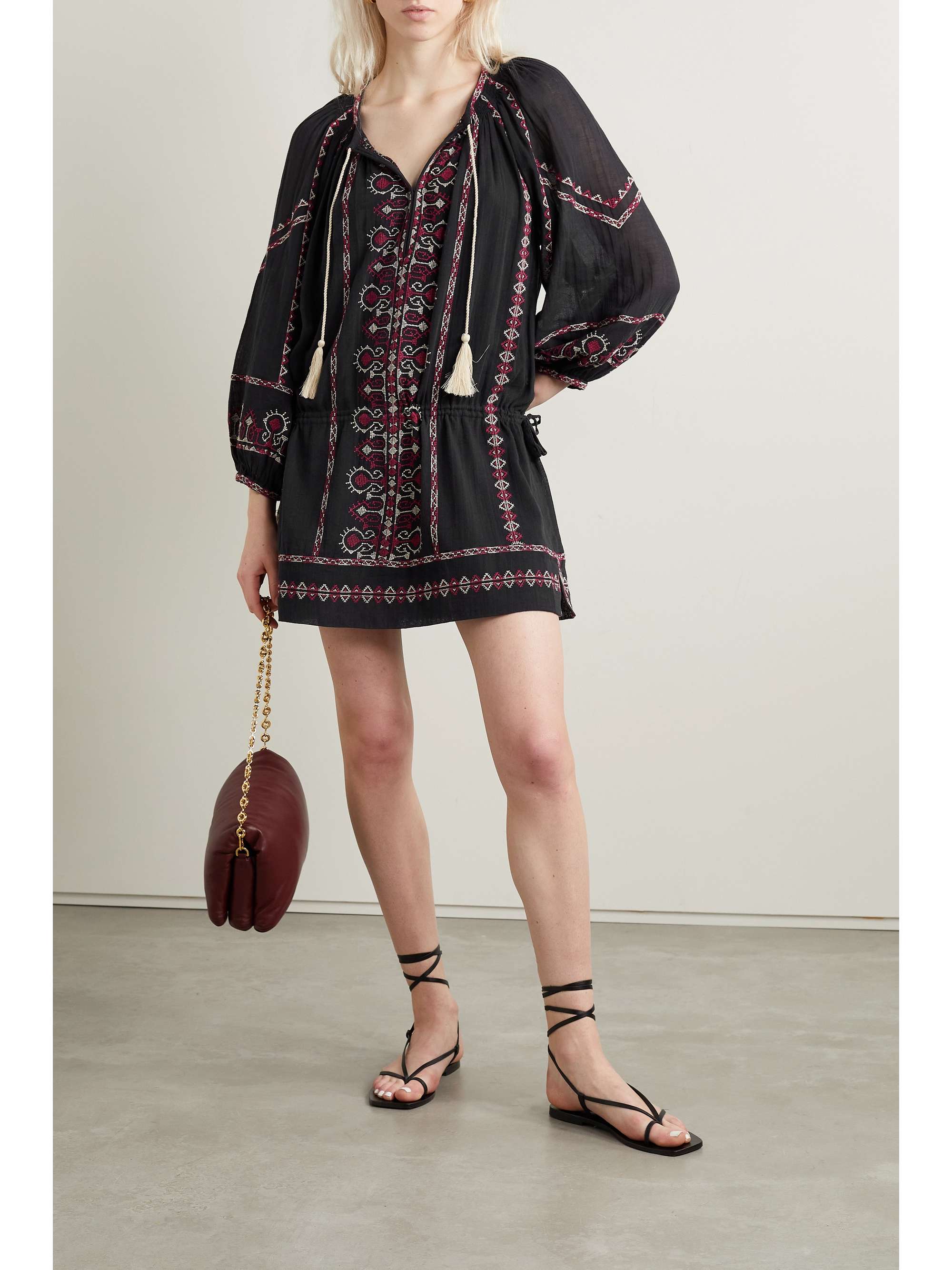 Embroidered cotton gauze mini dress