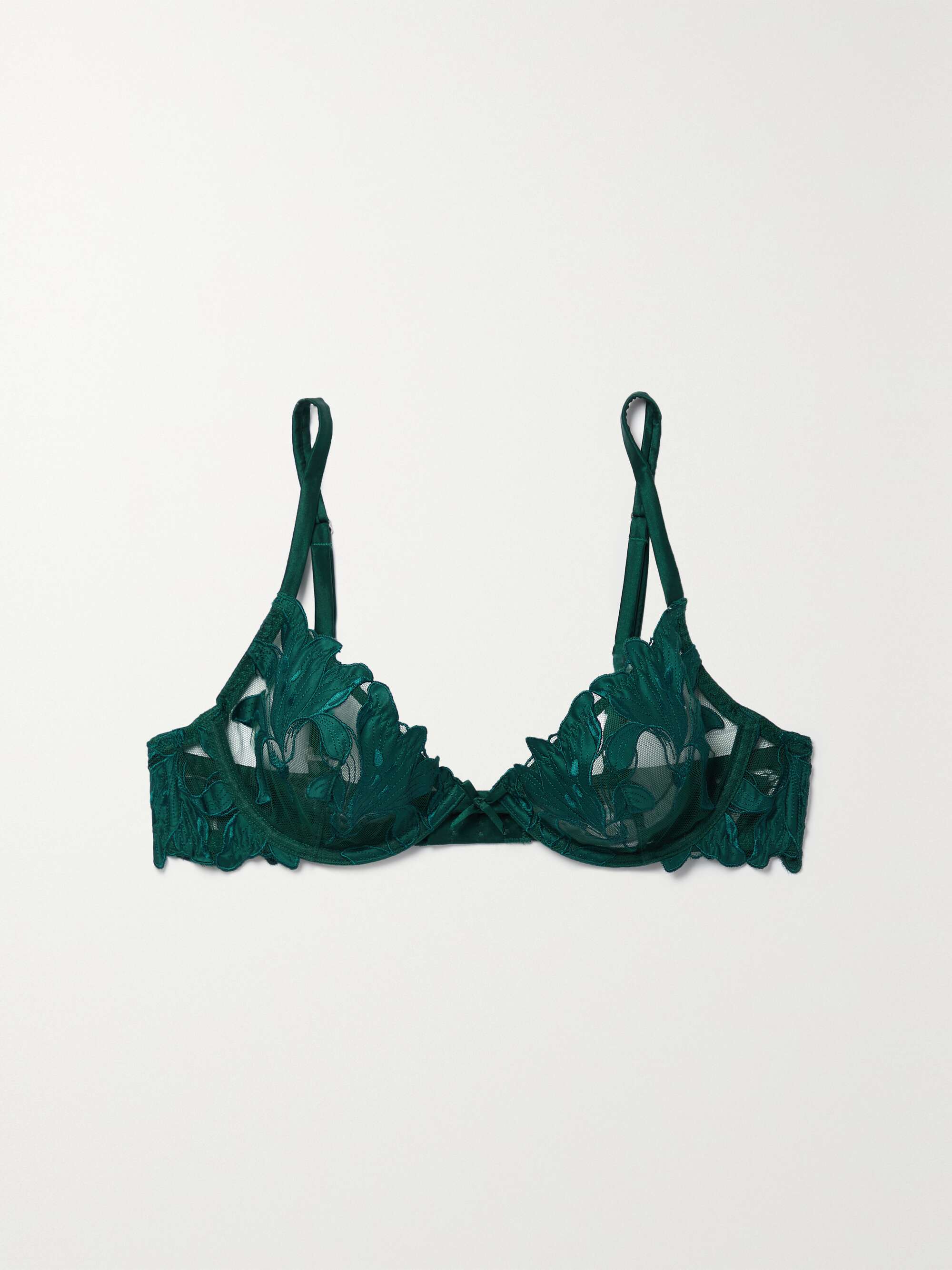 FLEUR DU MAL Lily embroidered satin and tulle underwired bra