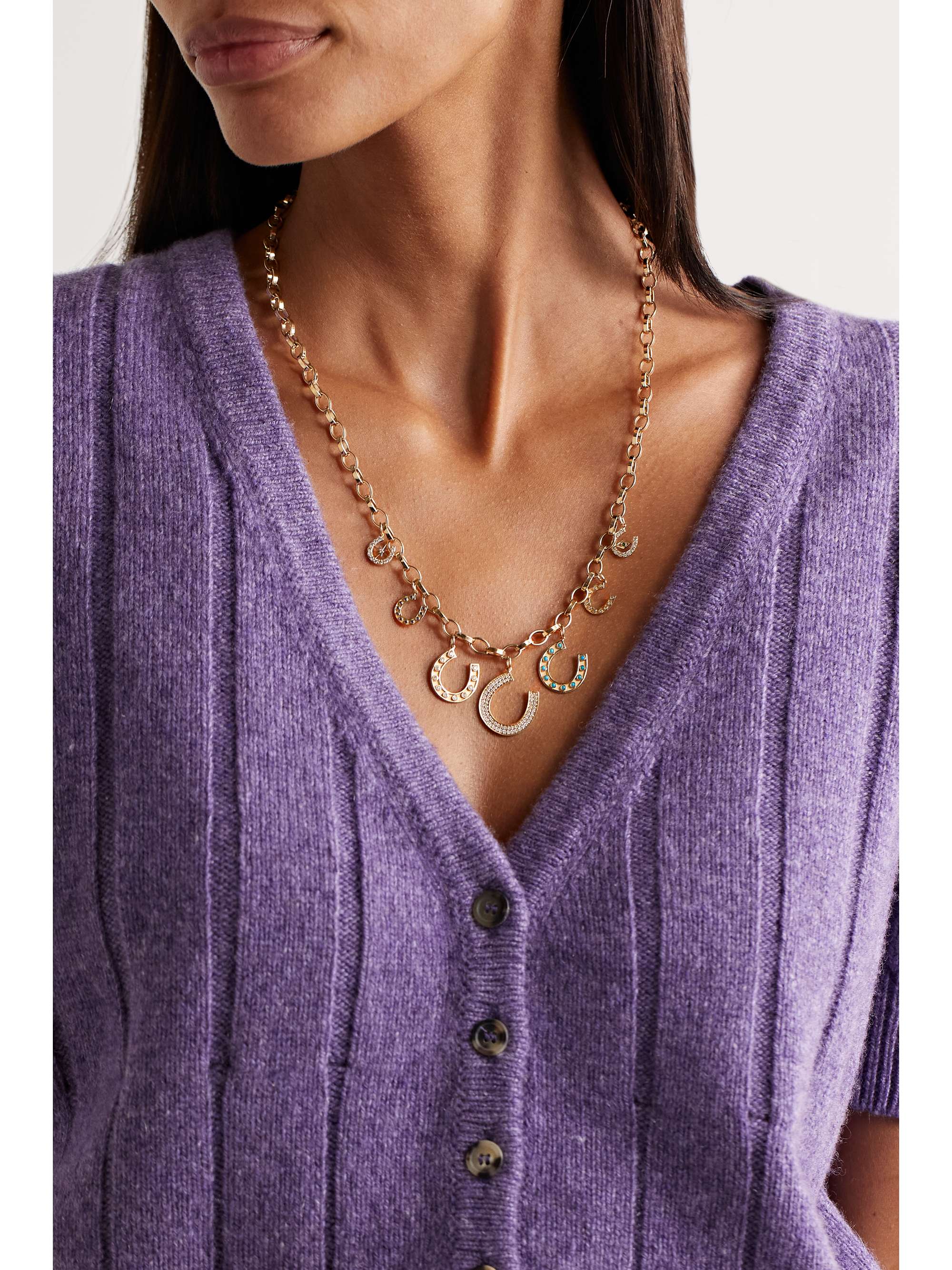 SYDNEY EVAN Horseshoe 14-karat gold multi-stone necklace