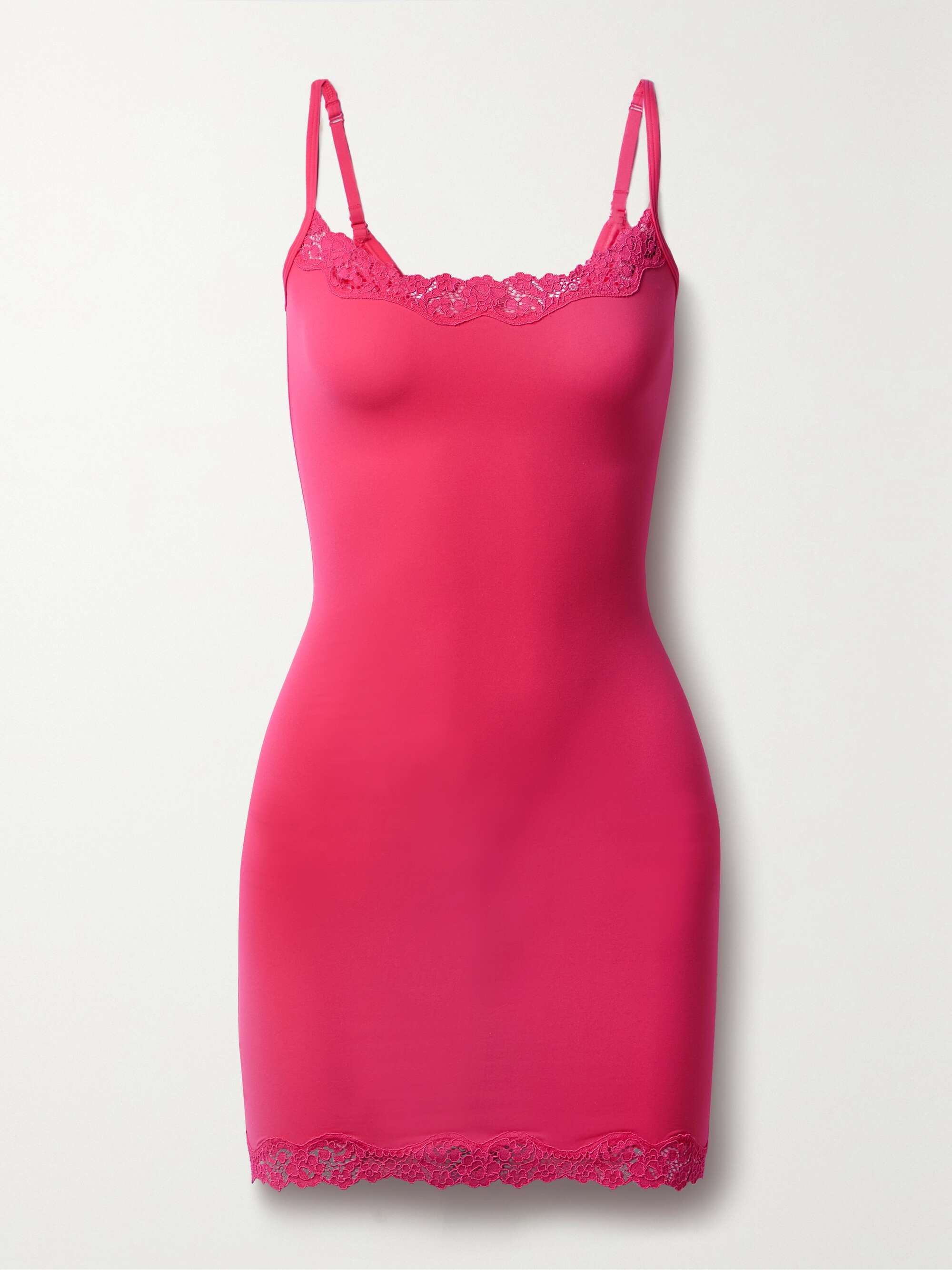 SKIMS Fits Everybody lace-trimmed stretch-jersey slip dress - Neon Rose |  NET-A-PORTER