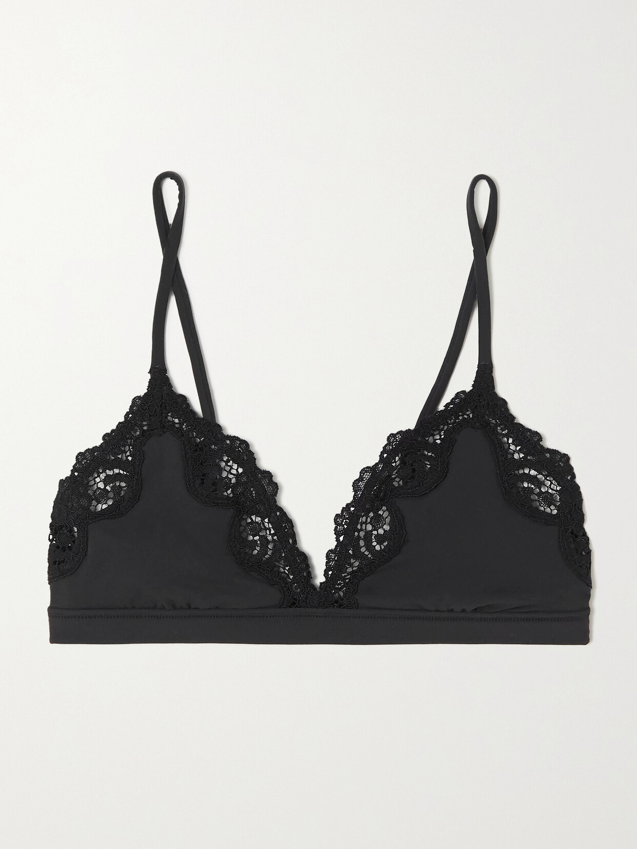 Skims Fits Everybody Lace-trimmed Stretch-jersey Triangle Bralette In Onyx