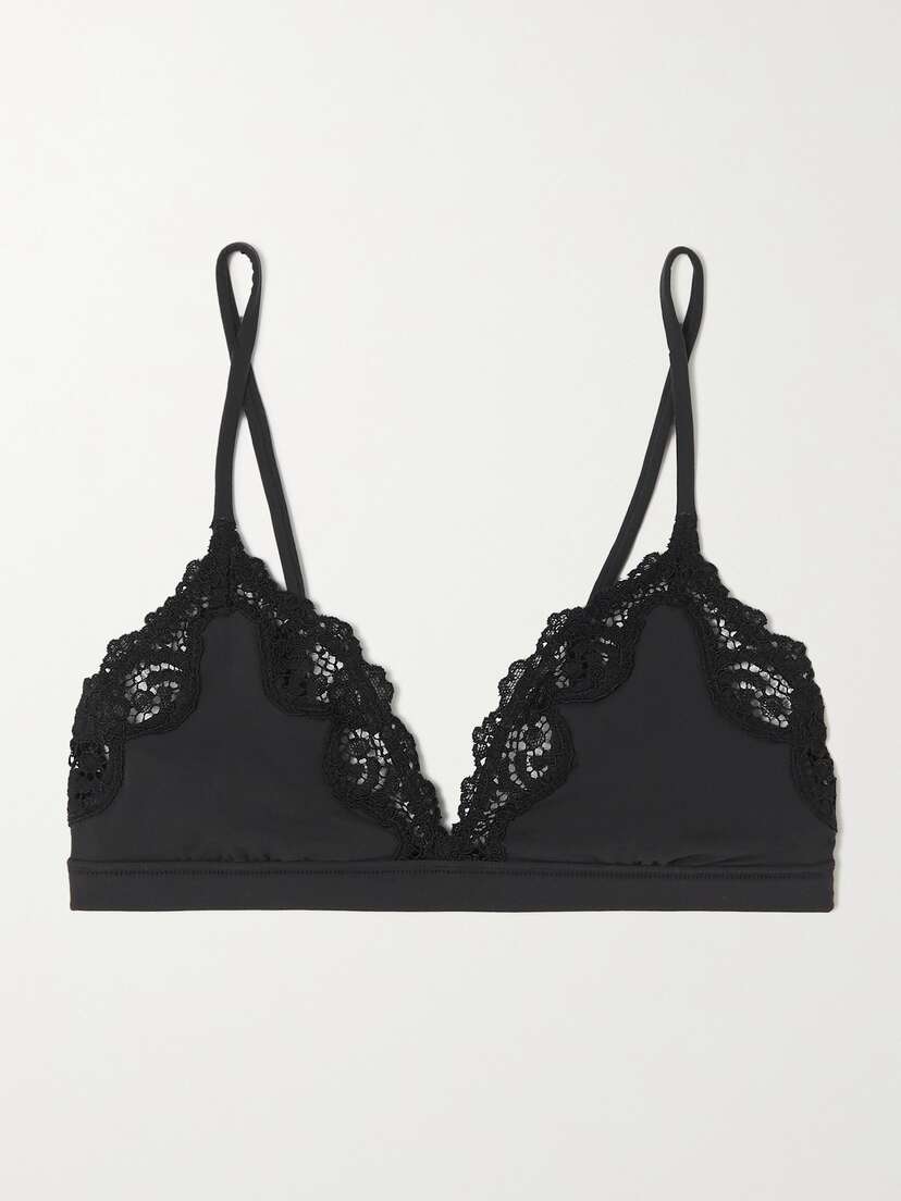 Skims Fits Everybody Lace-trimmed Stretch Triangle Bralette - Onyx