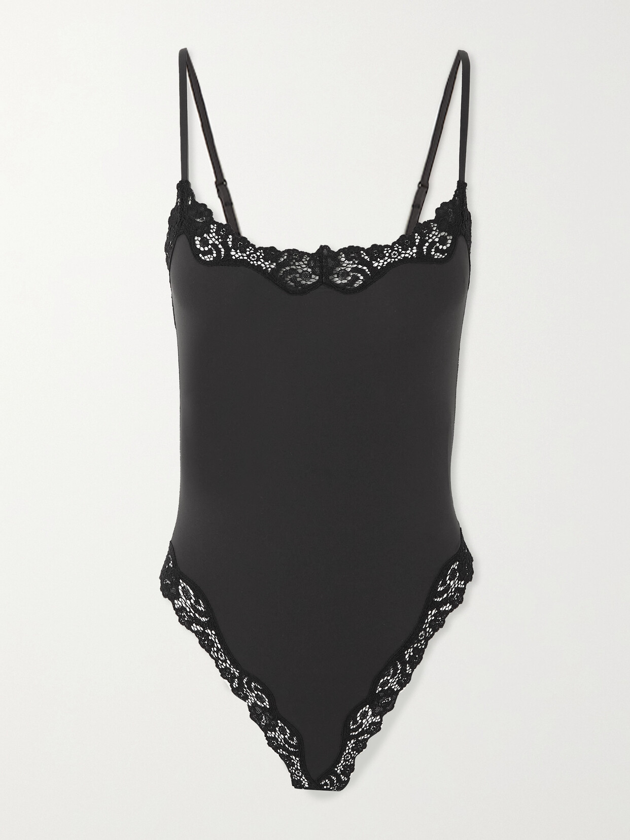 Fits Everybody Lace-trimmed Stretch-jersey Thong Bodysuit In Onyx