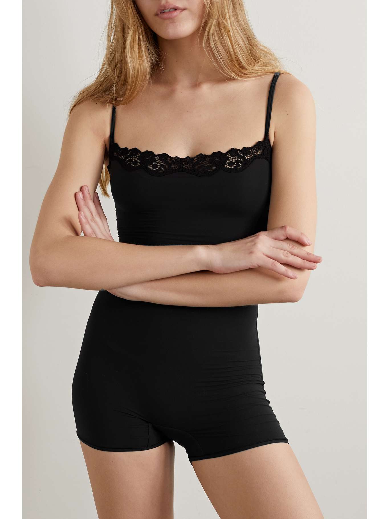 SKIMS Fits Everybody lacetrimmed stretch playsuit Onyx NETAPORTER