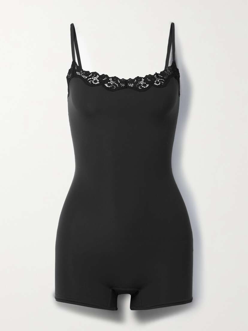 Skims Fits Everybody Lace-trimmed Stretch Playsuit - Onyx