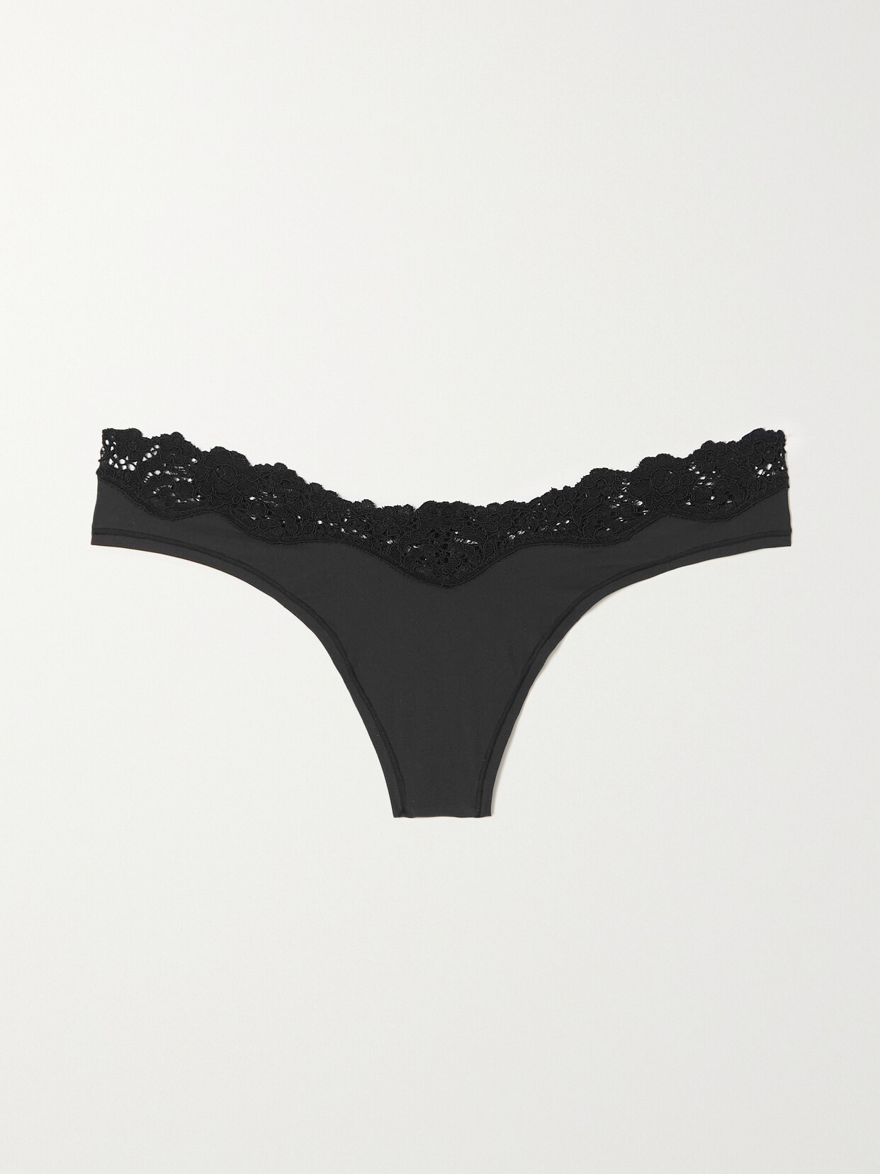 Skims - Fits Everybody Lace-trimmed Stretch-jersey Thong - Onyx