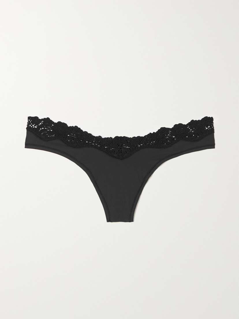 Skims Fits Everybody Lace-trimmed Stretch Thong - Onyx