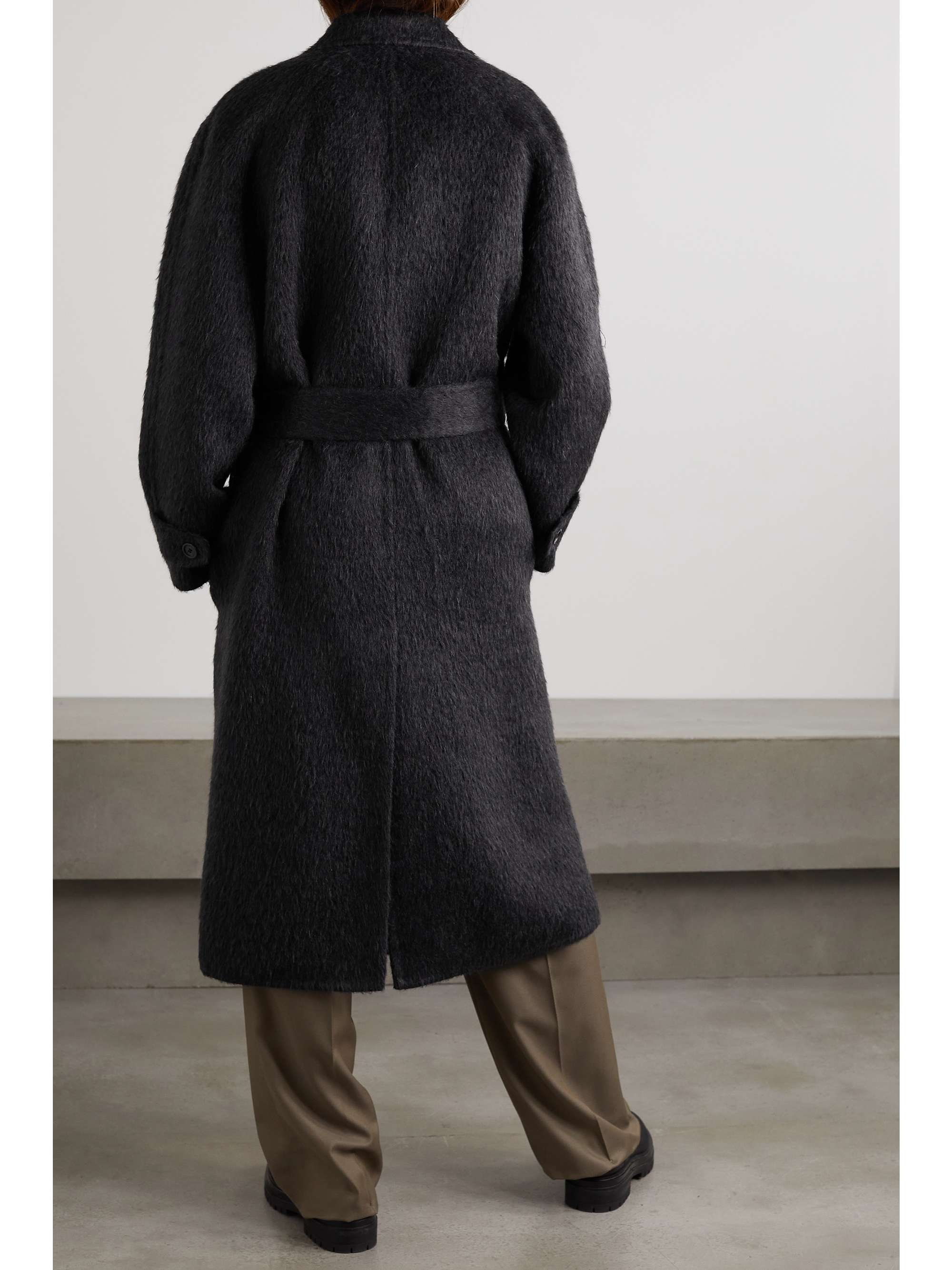 ganni double breasted belted wool blend bouclé coat