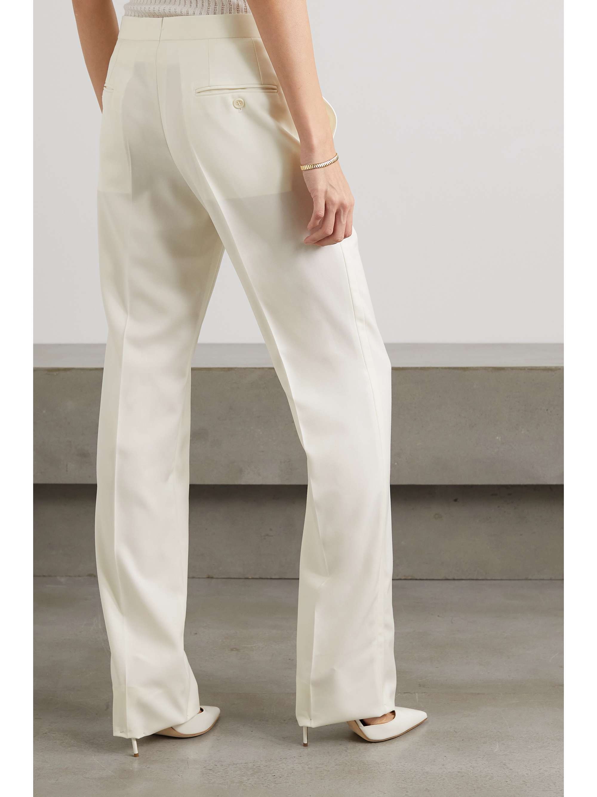 White Barathea wool straight-leg pants 