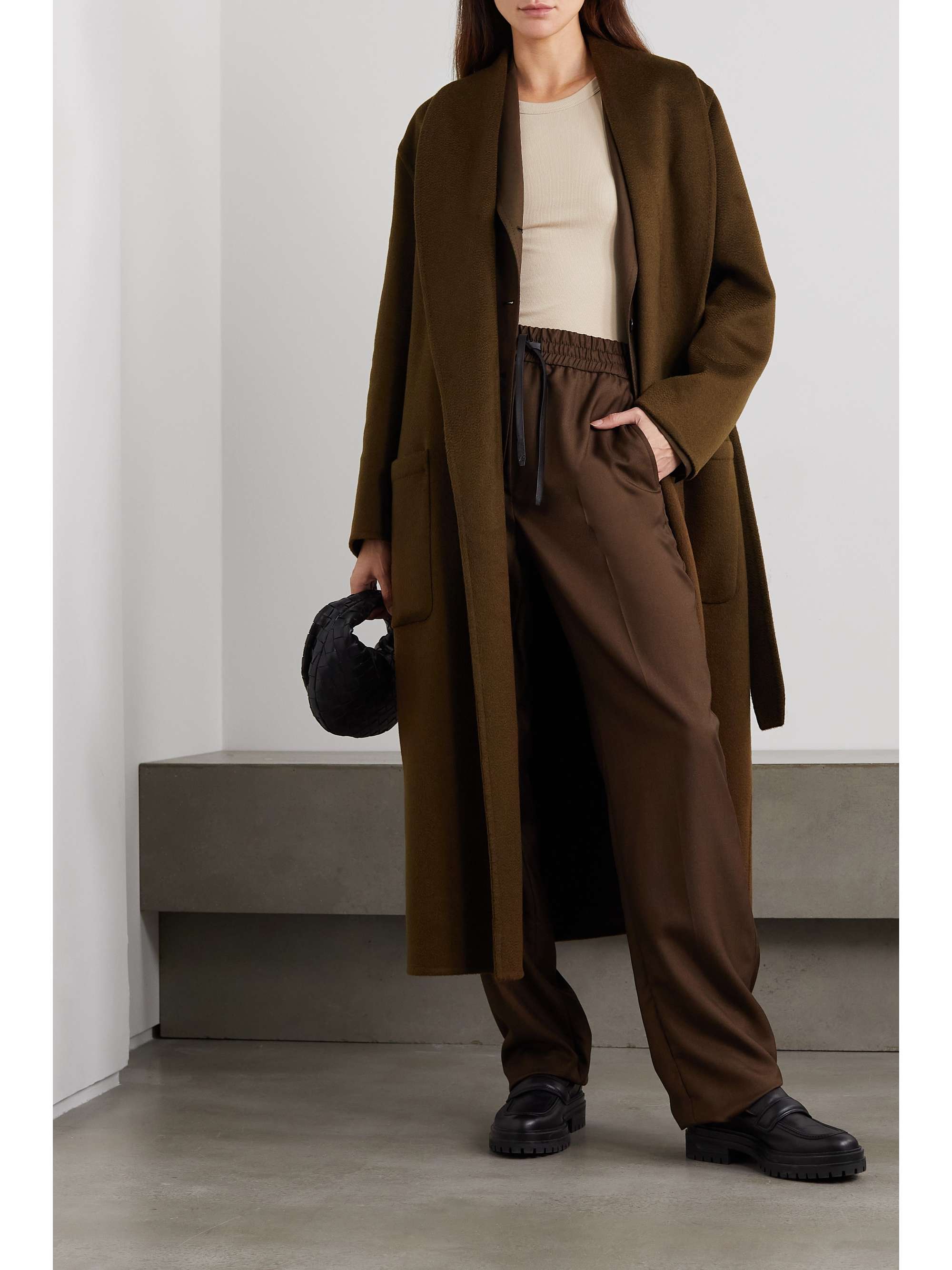 BRIONI Belted brushed-cashmere coat