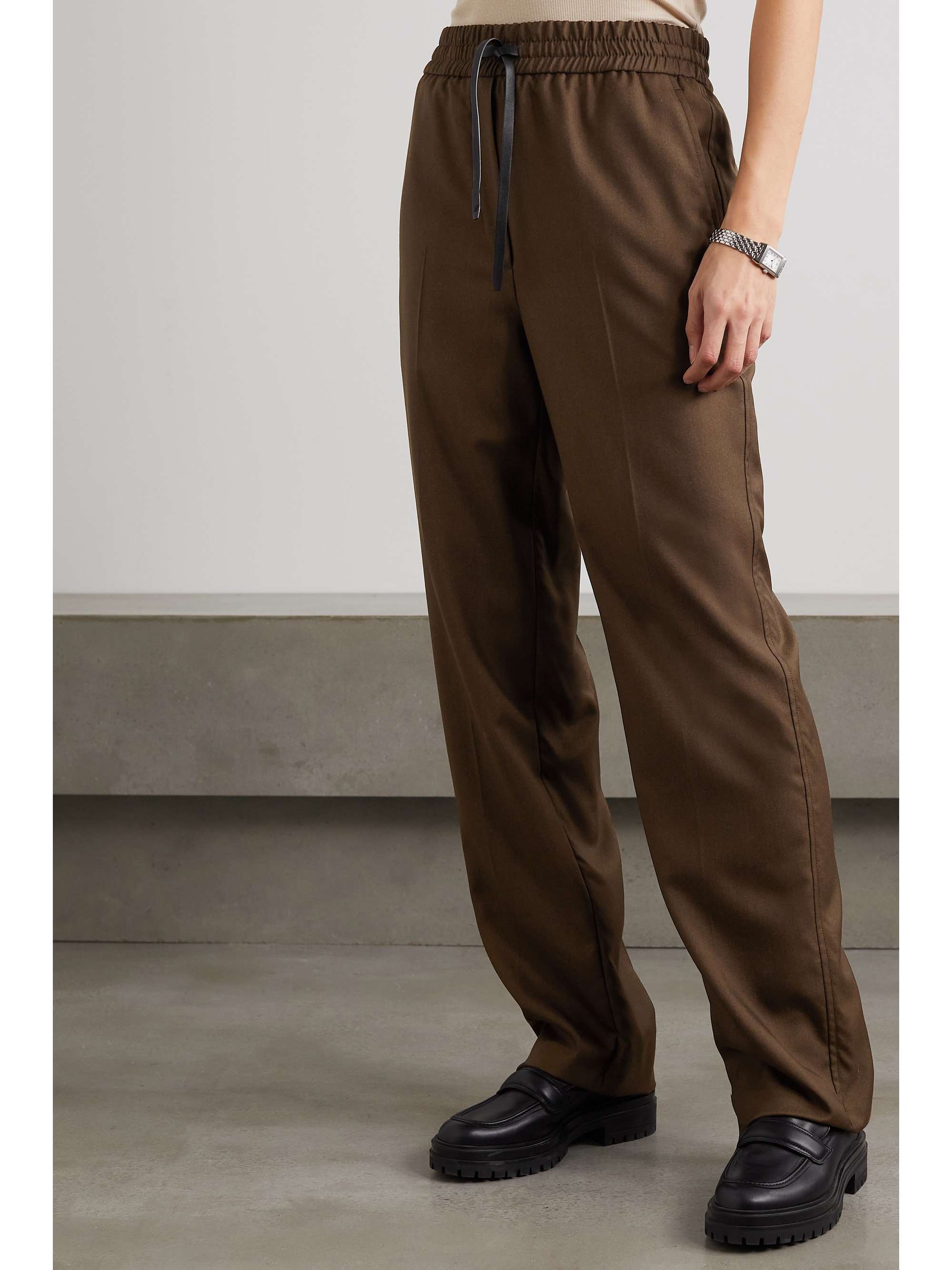 BRIONI 皮革边饰羊毛直筒裤
