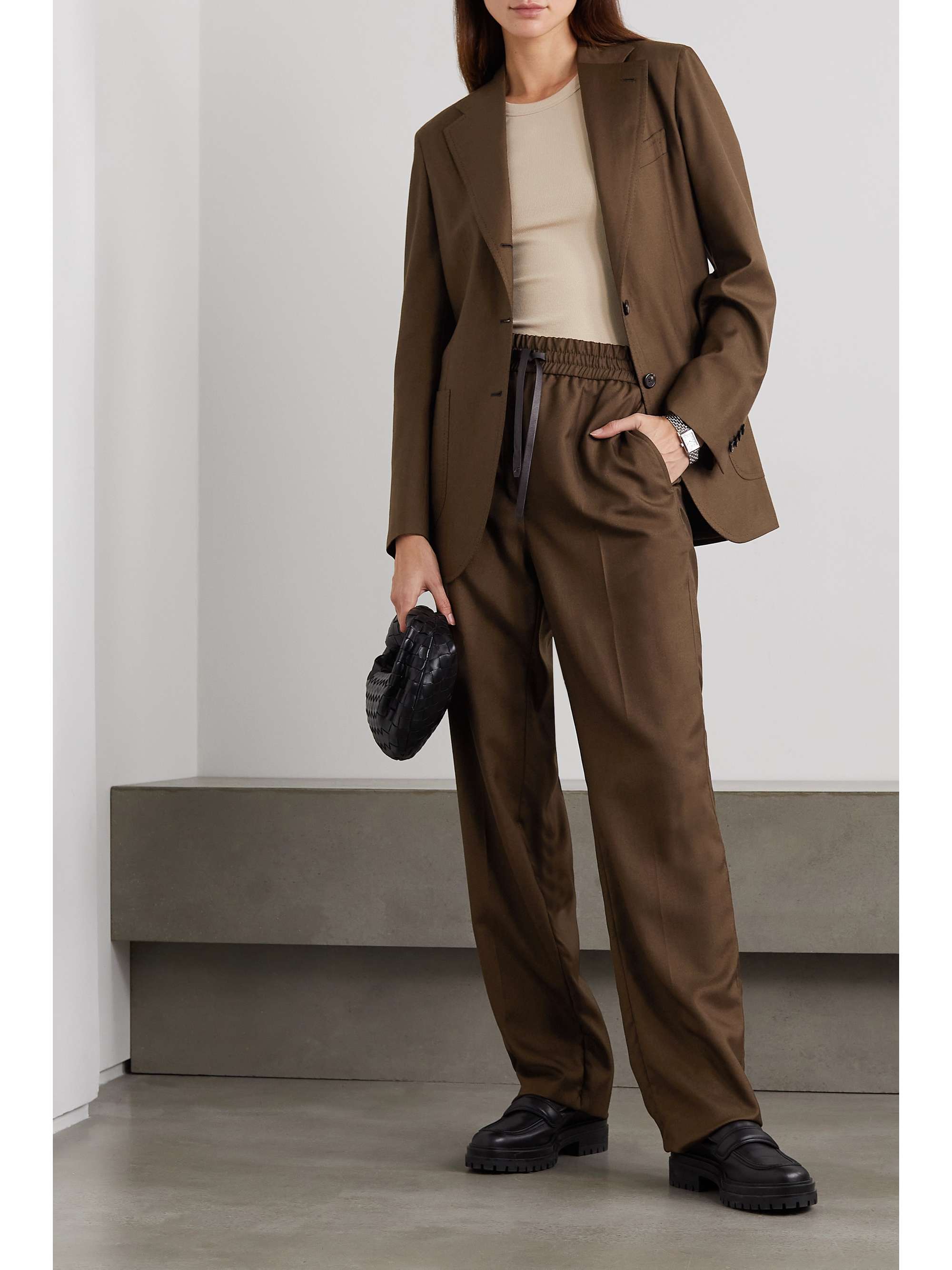 BRIONI 皮革边饰羊毛直筒裤