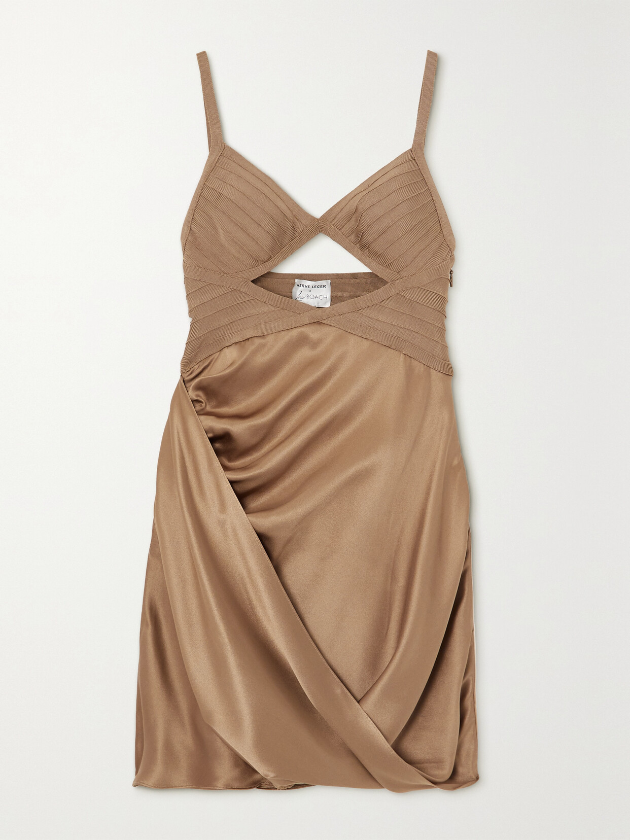 Hervé Léger - + Law Roach Metallic Draped Cutout Recycled-bandage And Silk Mini Dress - Brown