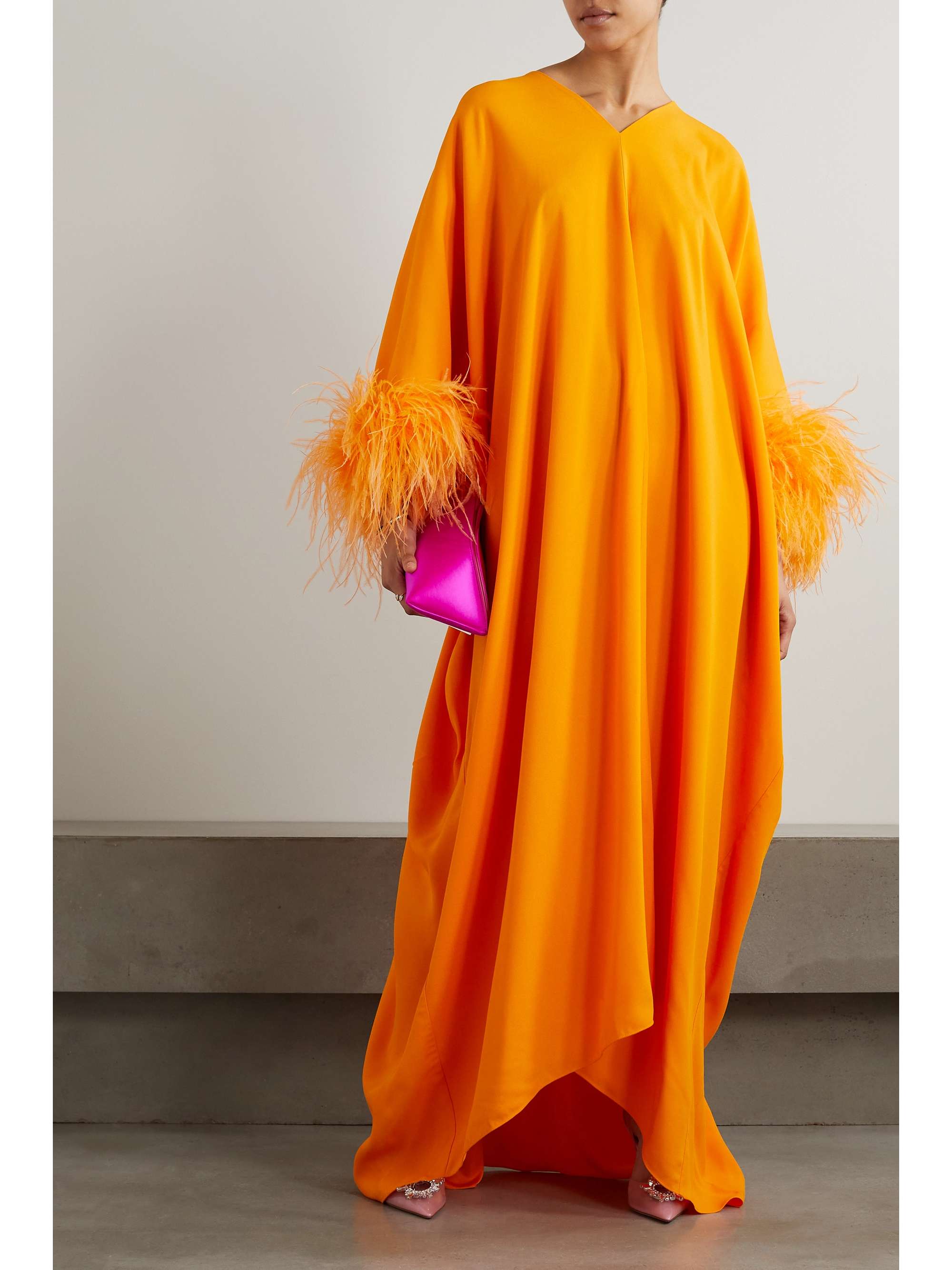 TALLER MARMO Gala feather-trimmed crepe gown