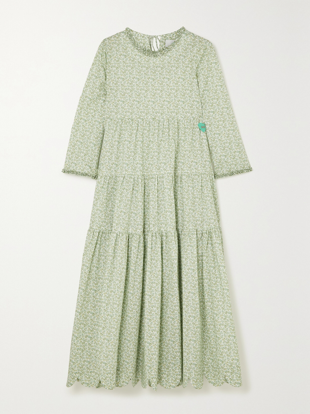 Horror Vacui Giorgia Scalloped Tiered Floral-print Cotton Midi Dress In Green