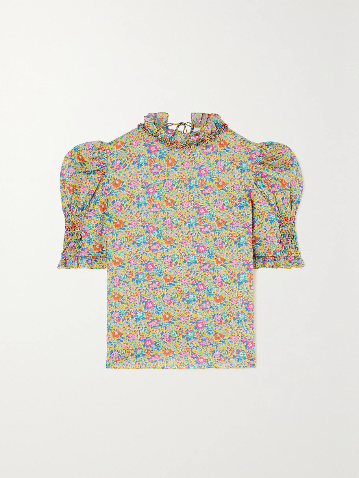 Horror Vacui - Julietta Gathered Floral-print Cotton Blouse - Yellow