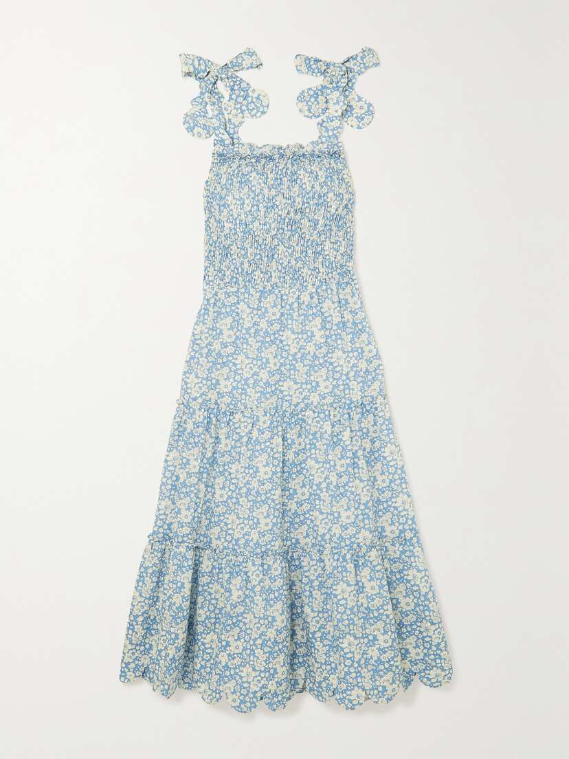 HORROR VACUI Isa Scalloped Tiered Floral-print Cotton Midi Dress
