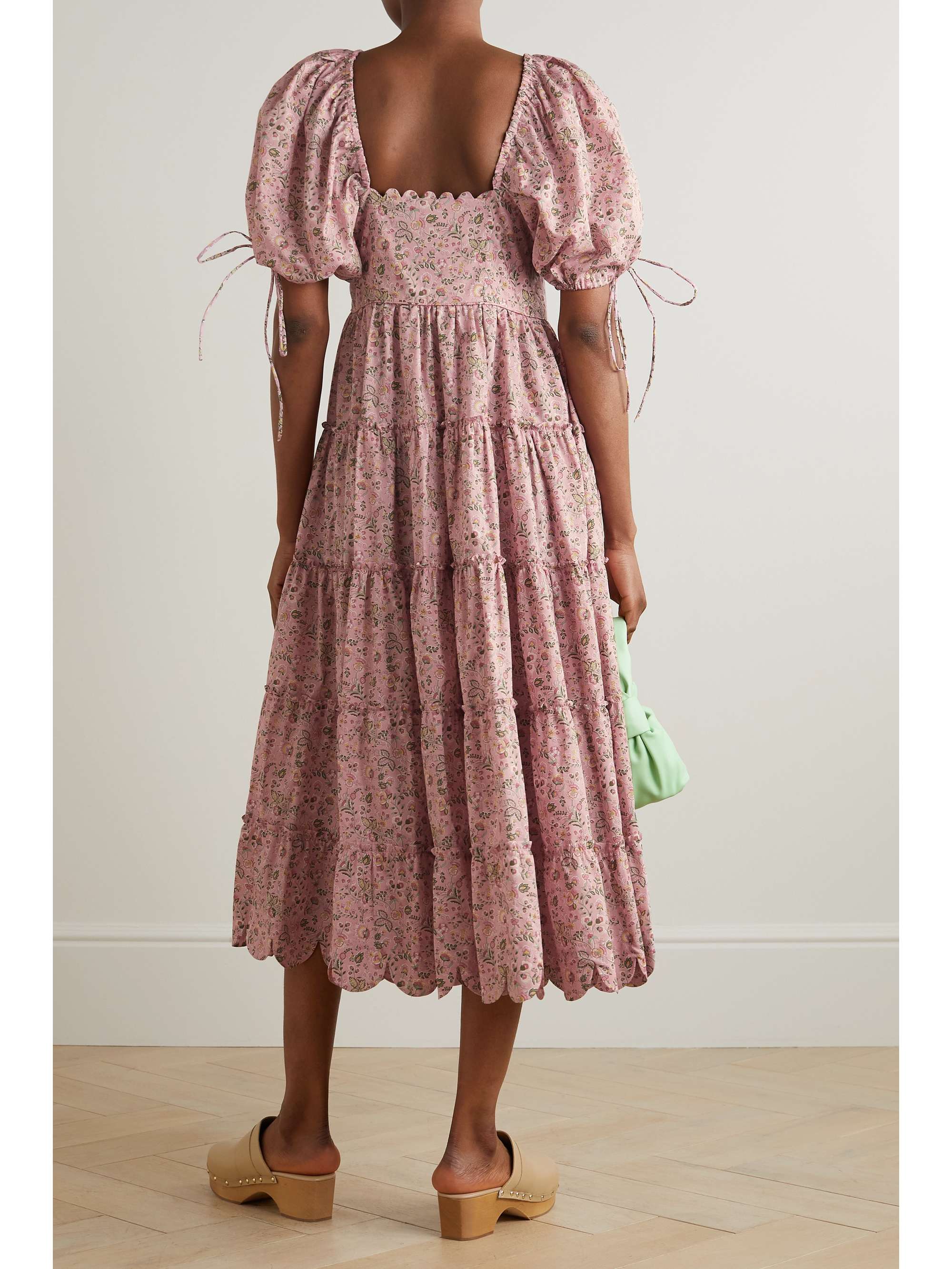 HORROR VACUI Freja tiered scalloped floral-print cotton-poplin midi dress