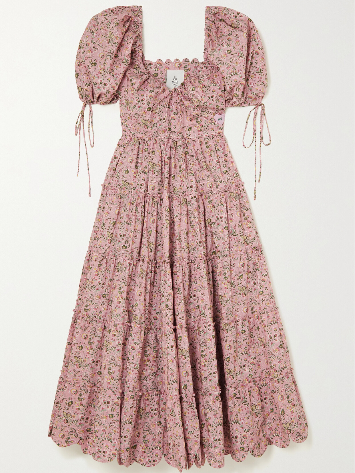 Horror Vacui - Freja Tiered Scalloped Floral-print Cotton-poplin Midi Dress - Pink