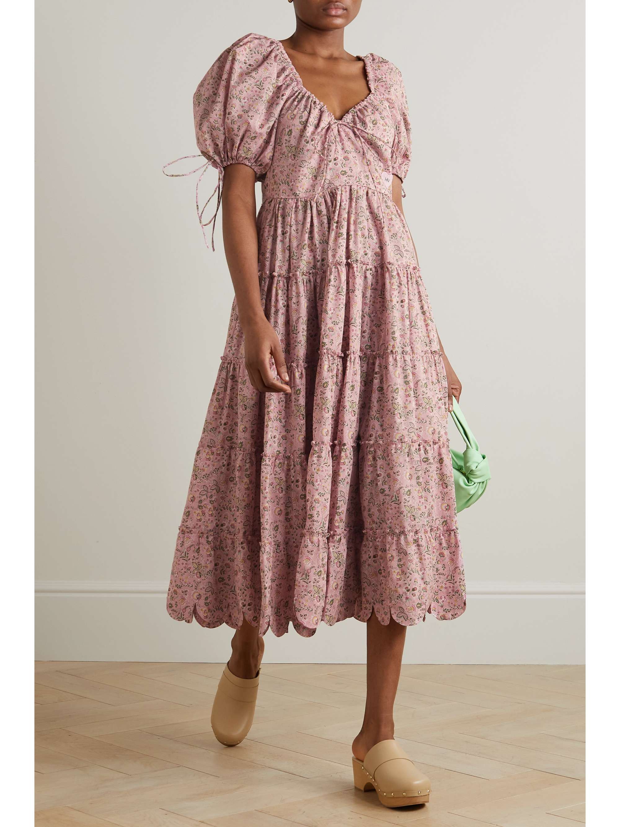 HORROR VACUI Freja tiered scalloped floral-print cotton-poplin midi dress
