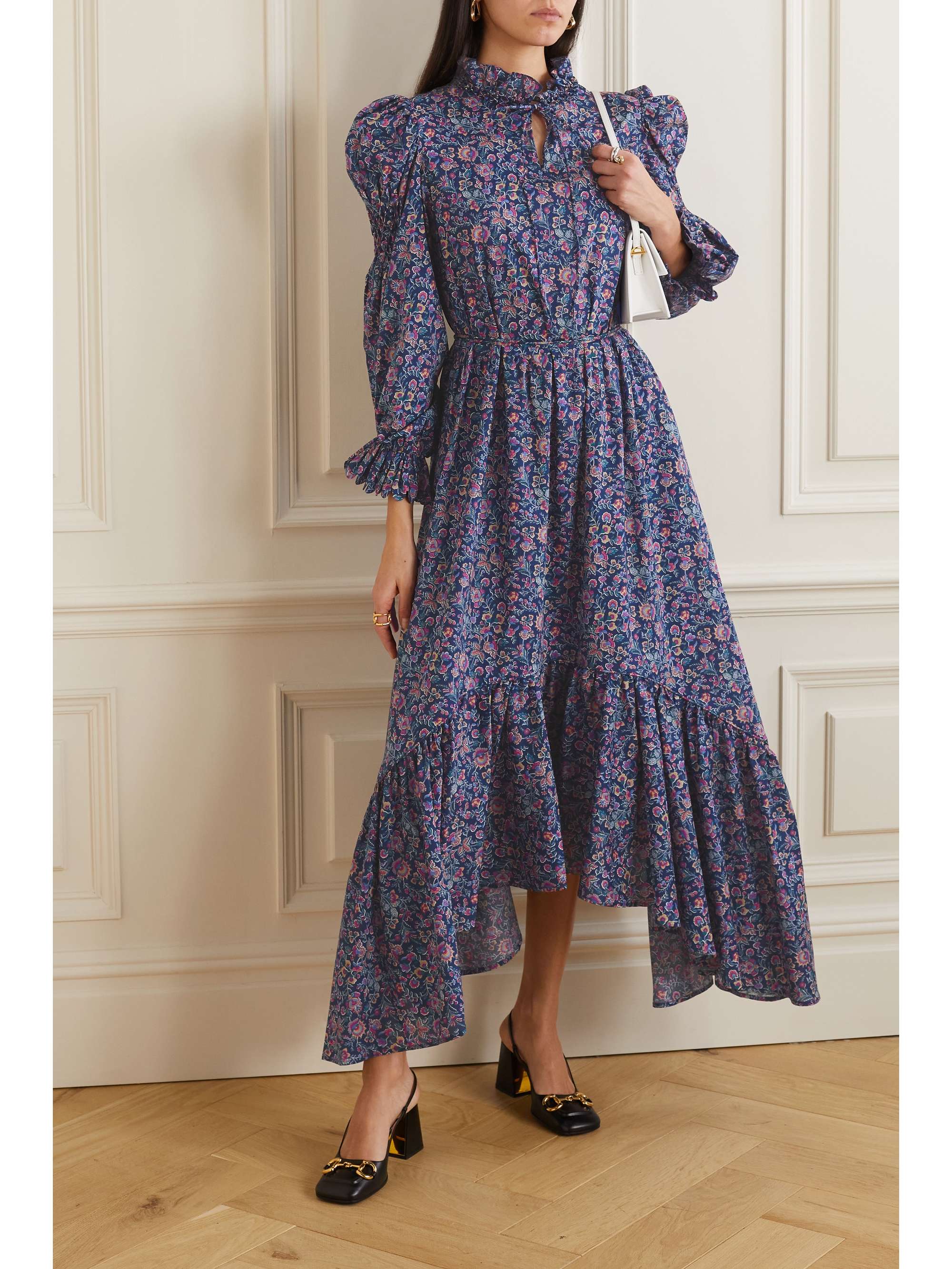 HORROR VACUI Mafalda asymmetric floral-print cotton-poplin midi dress