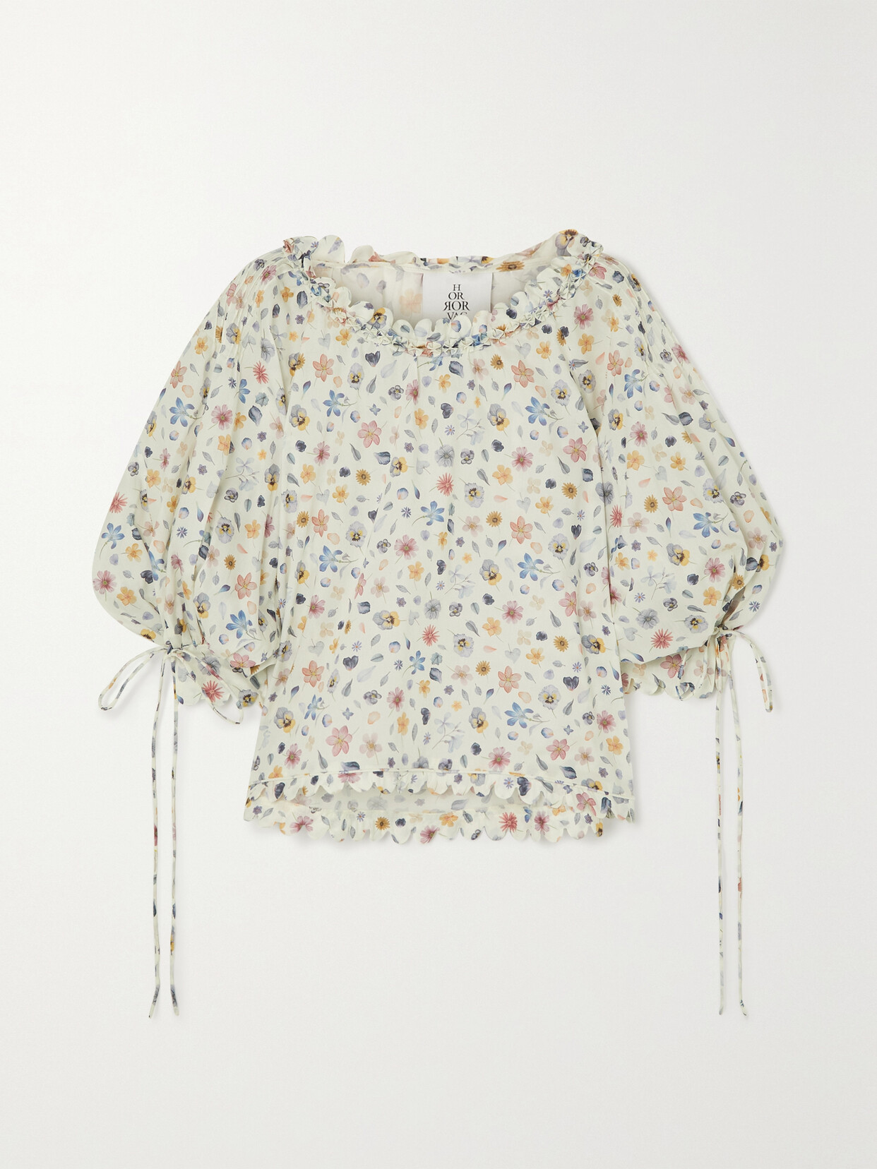 Horror Vacui Imani Gathered Floral-print Cotton Blouse In Ecru