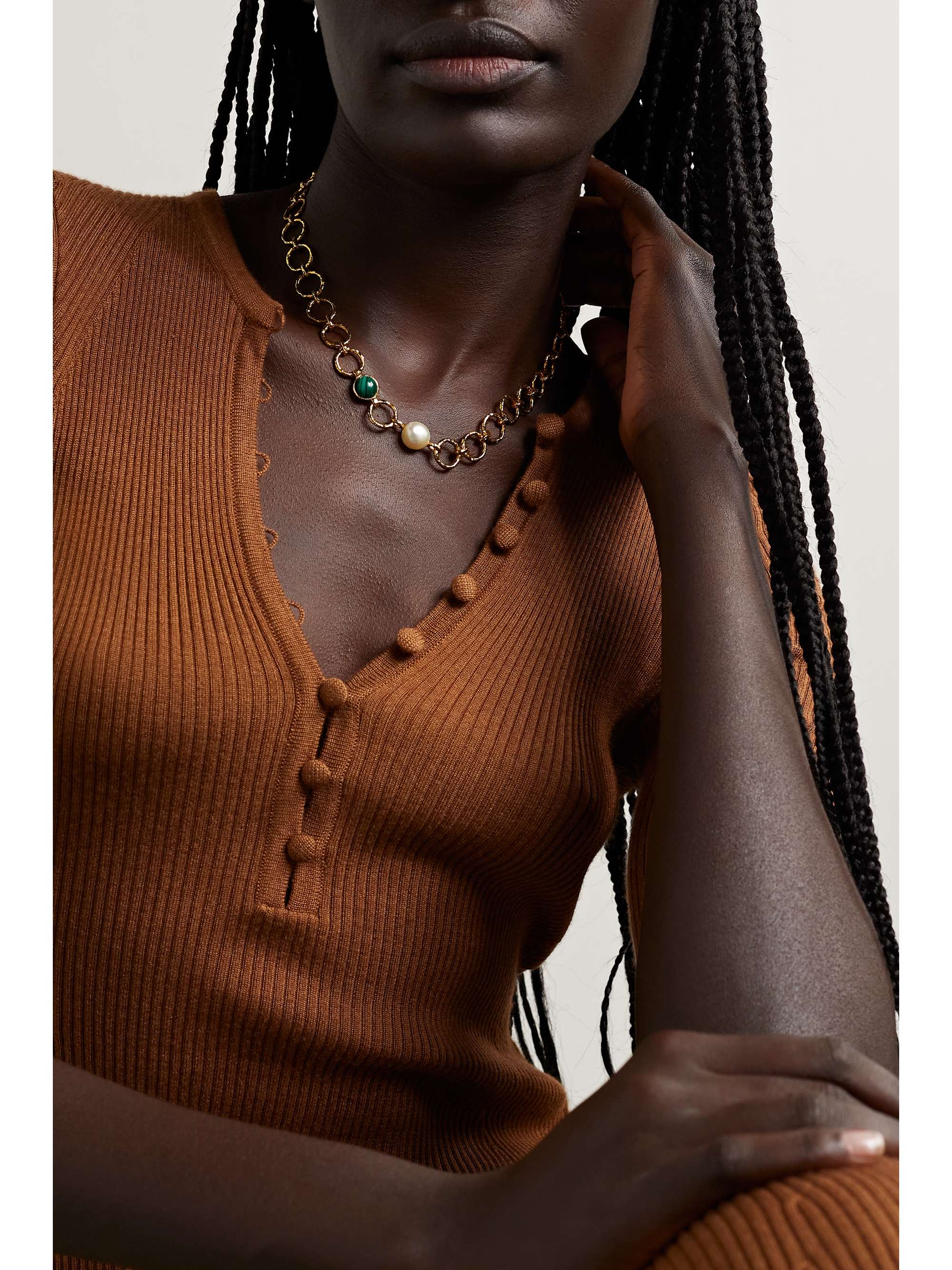 PACHAREE Byzen gold-plated, malachite and pearl choker