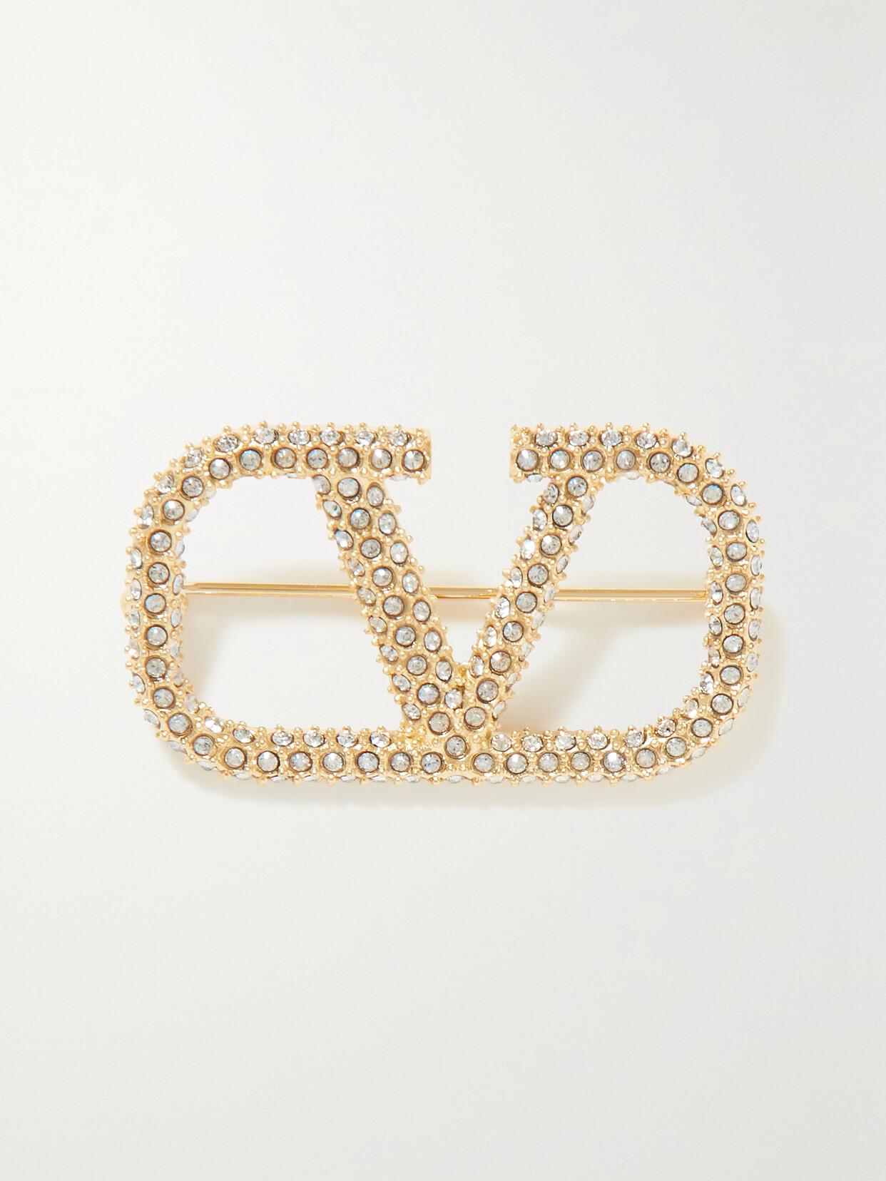 Valentino Garavani - Valentino Garavani Vlogo Crystal-embellished Gold-tone Brooch - one size