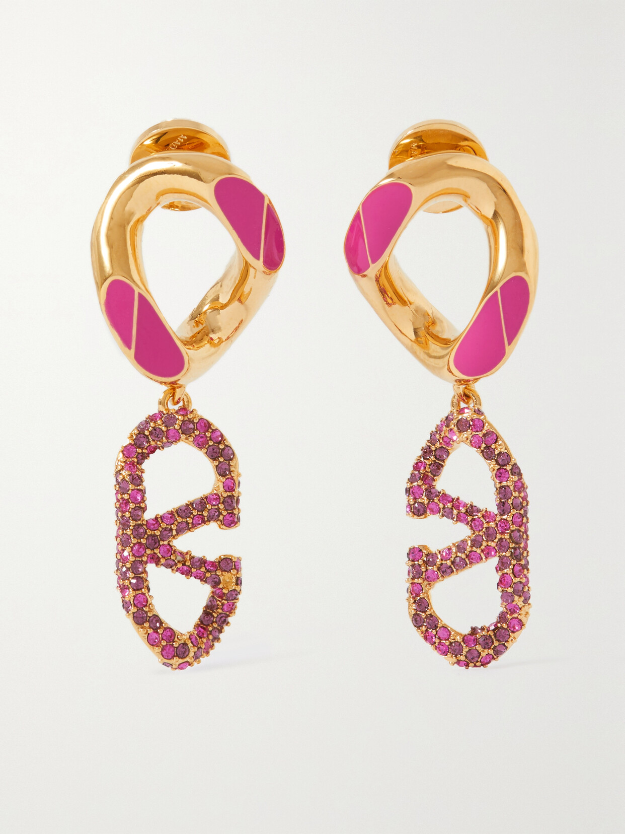 Valentino Garavani - Vlogo Gold-tone, Crystal And Enamel Earrings - Pink