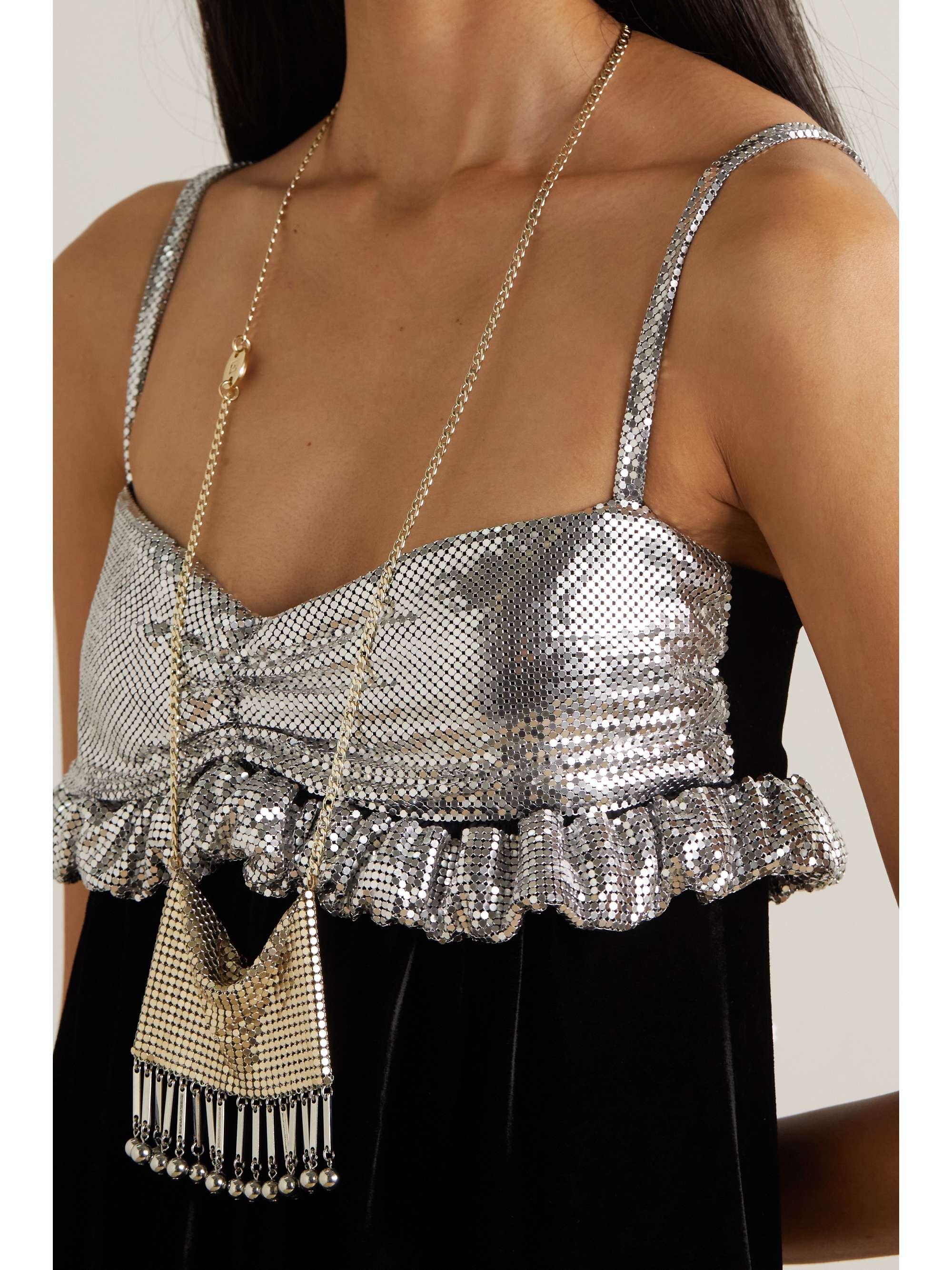 RABANNE Pixel silver-tone, gold-tone and chainmail necklace