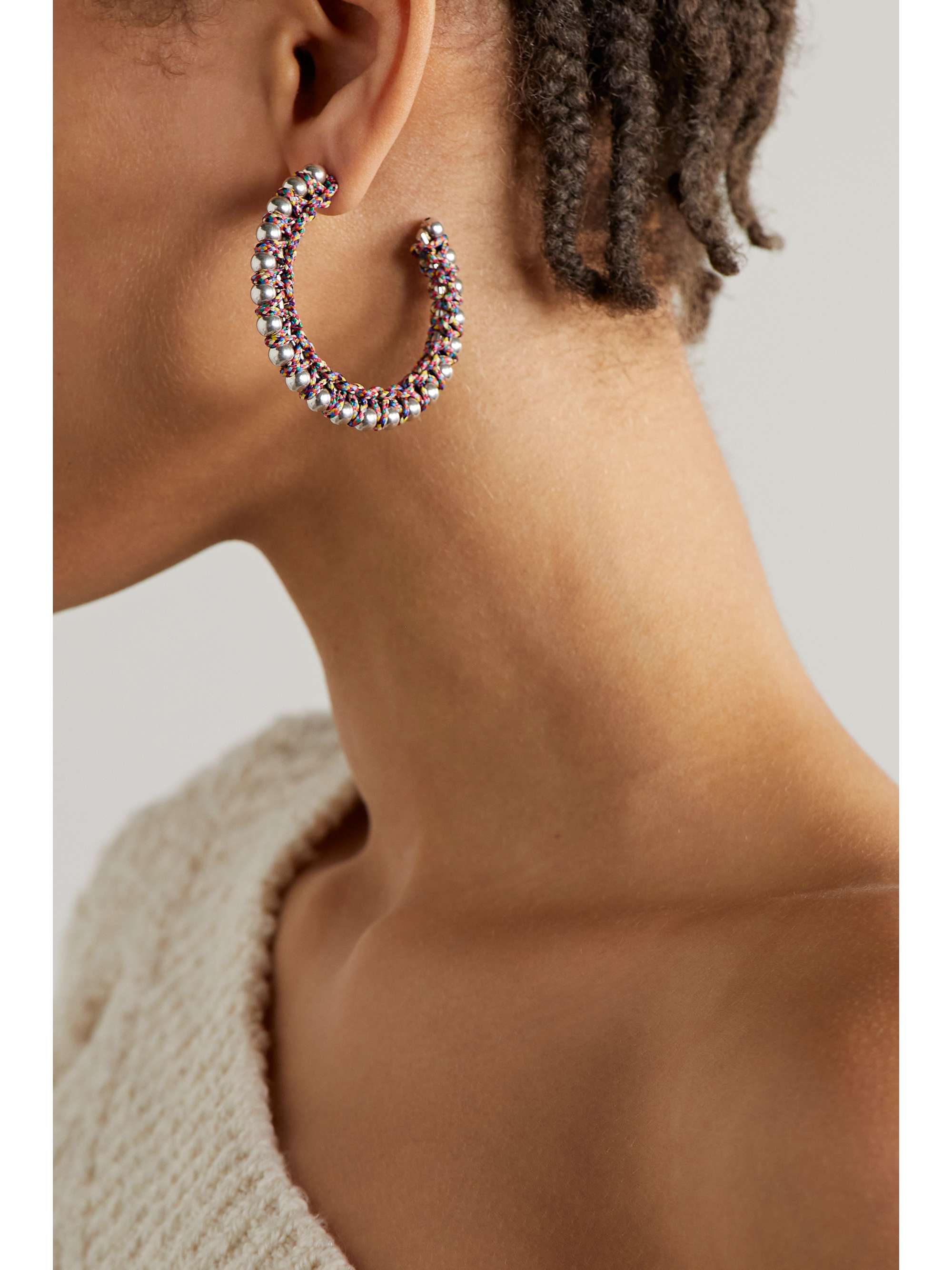 ISABEL MARANT Braided cord and silver-tone hoop earrings