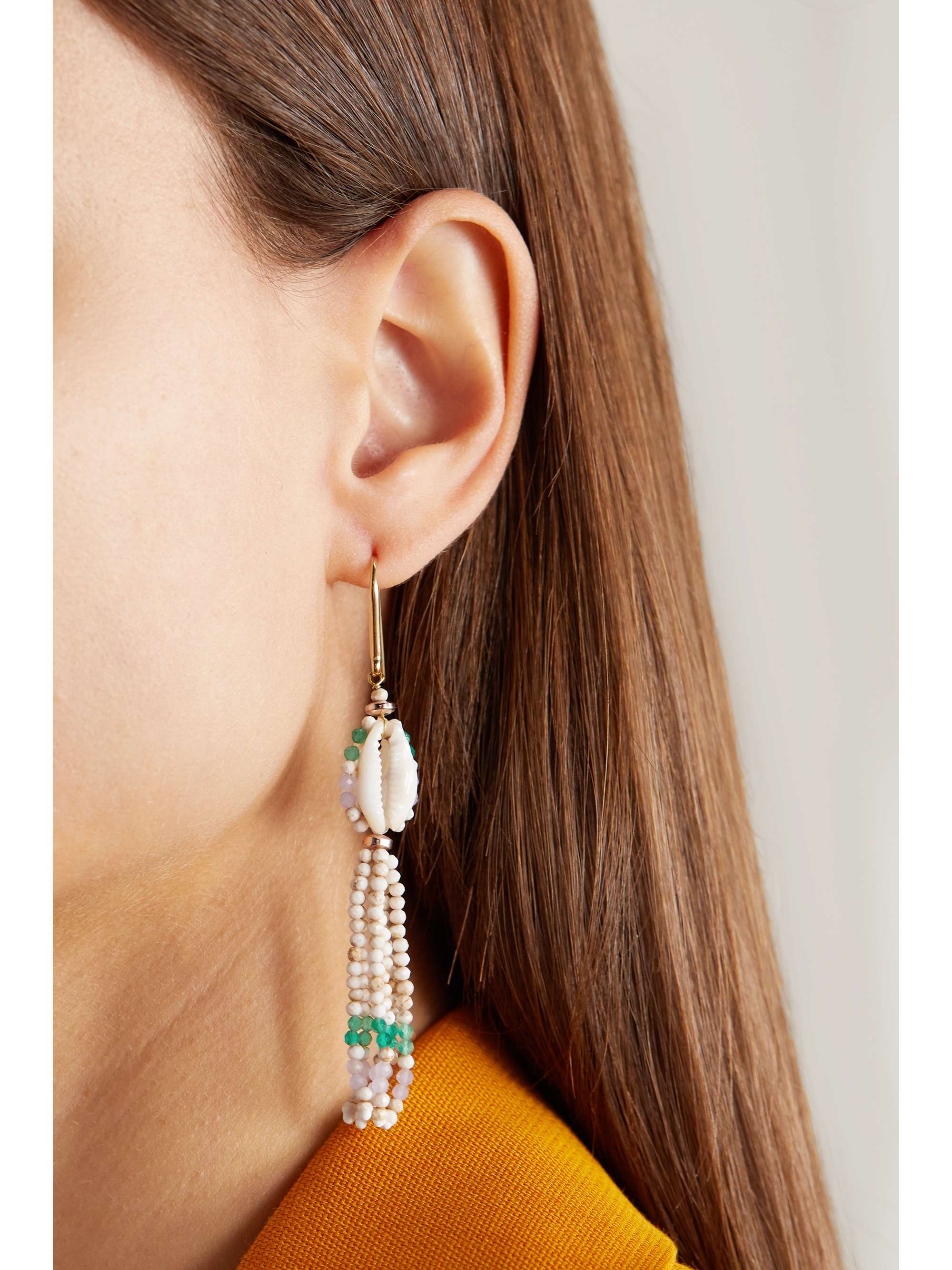 ISABEL MARANT Boucles d'oreilles dorées à perles et coquillages