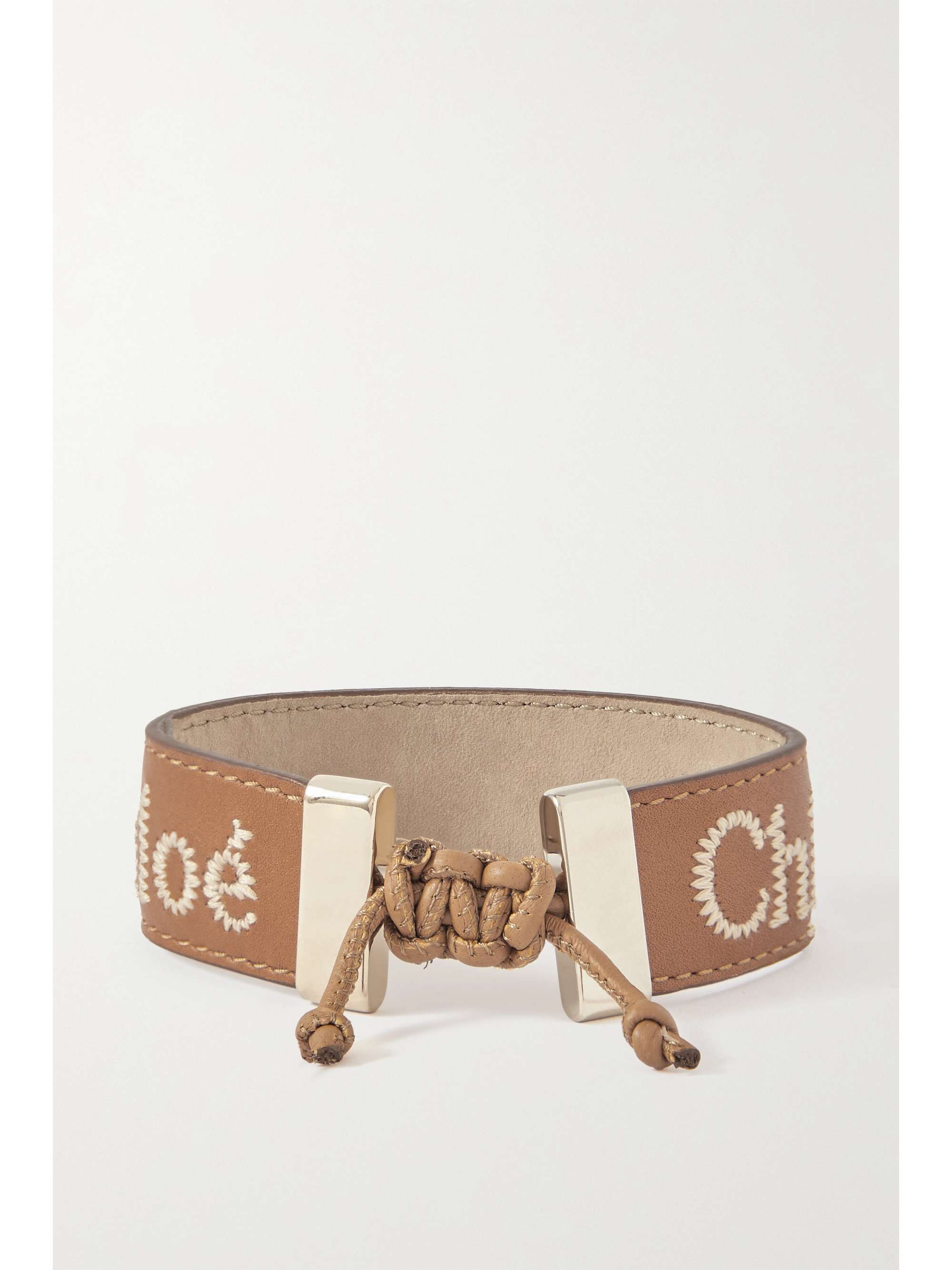 CHLOÉ Woody embroidered leather and gold-tone bracelet