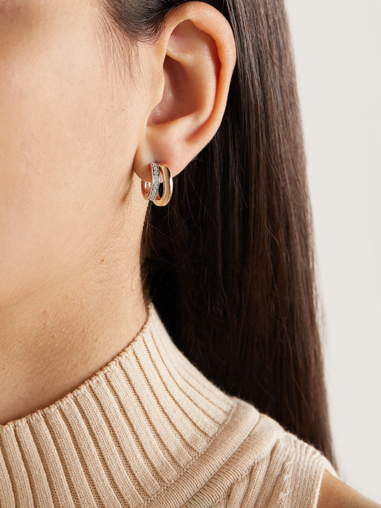 Pomellato 18k Rose Gold Iconica Diamond Double Huggie Earrings In Gold