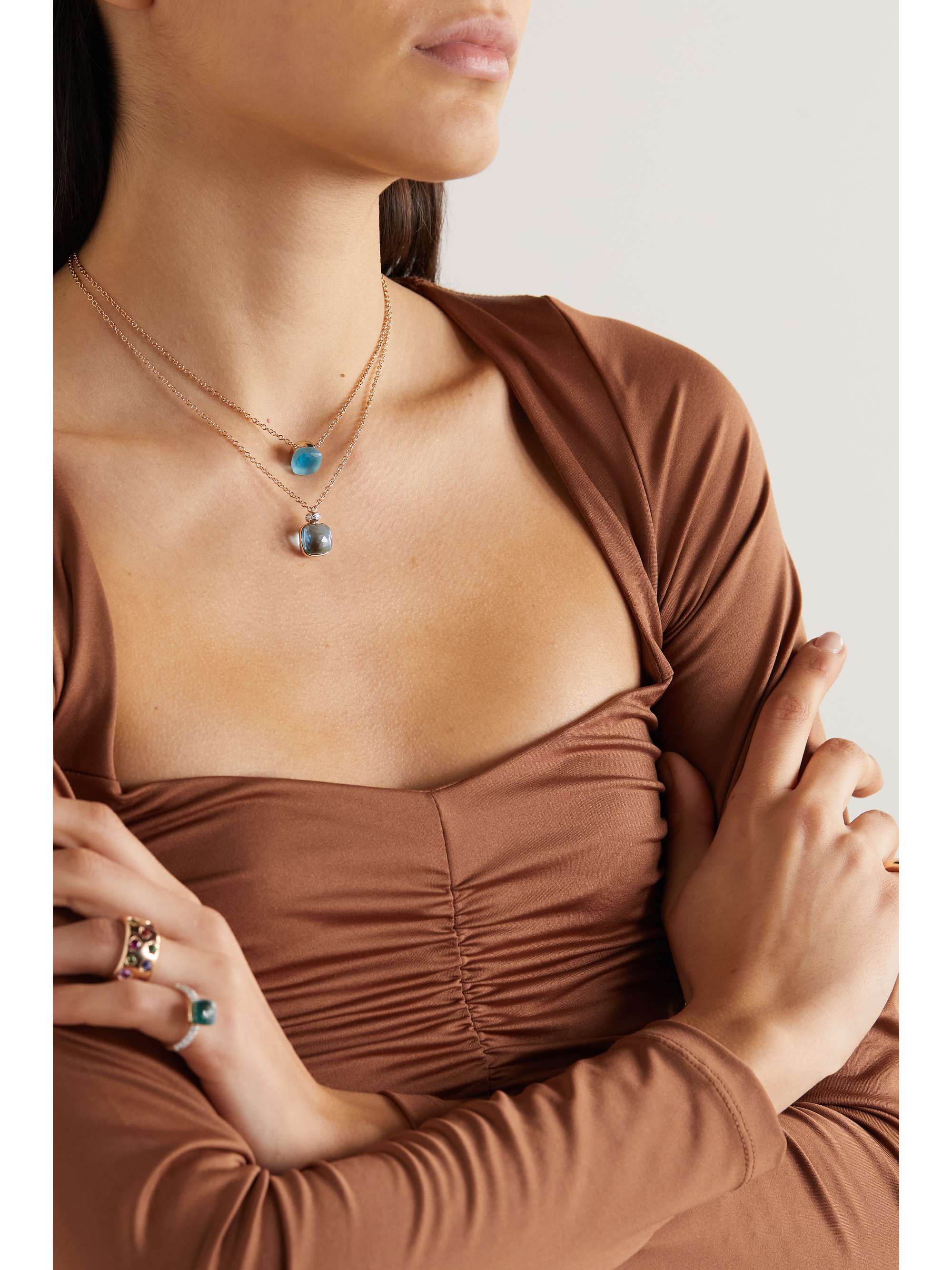 POMELLATO Nudo 18-karat rose and white gold, topaz and diamond necklace