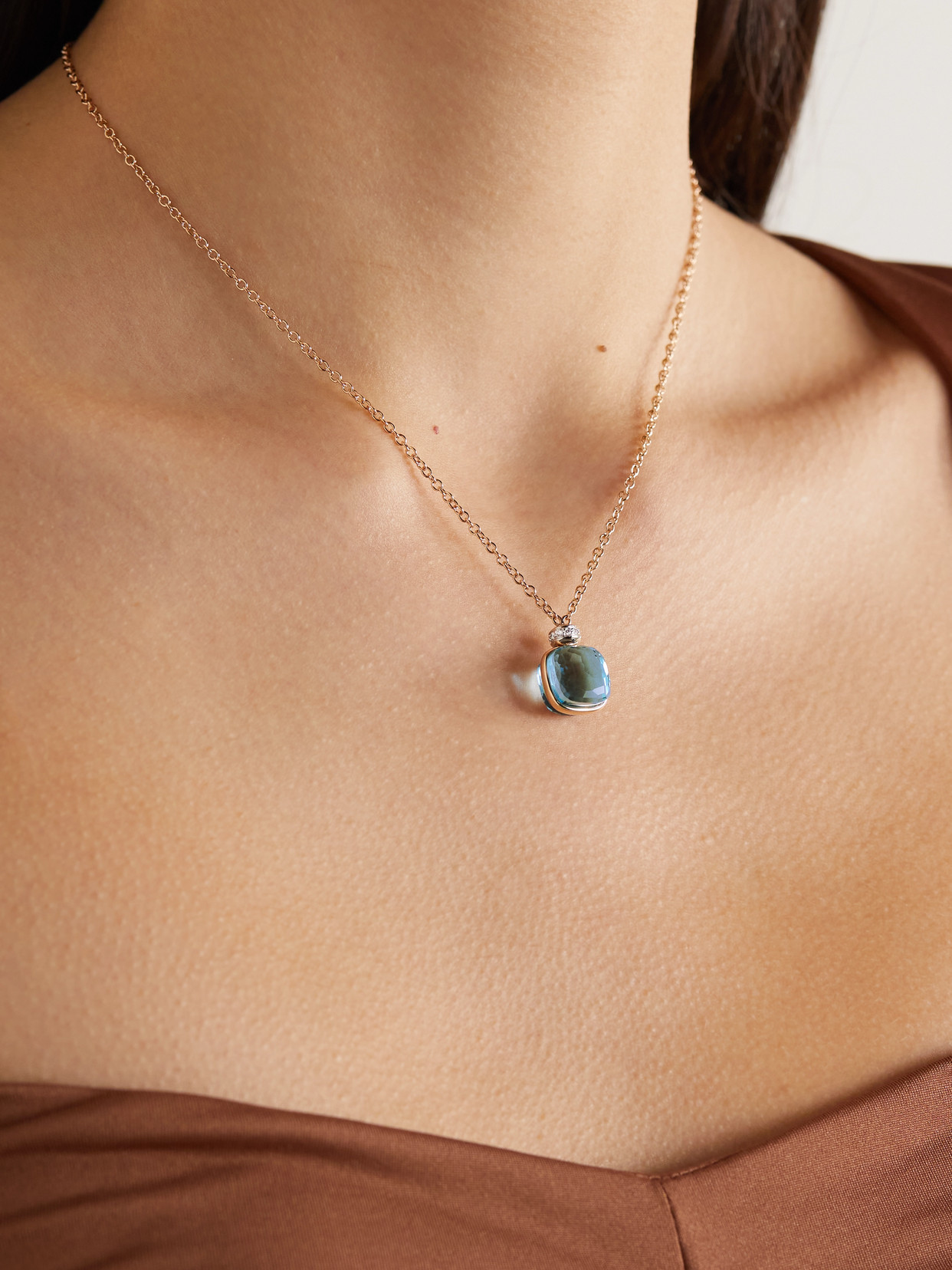 Pomellato Nudo Classic Rose Gold Sky Blue Topaz Necklace With Diamonds In Gold