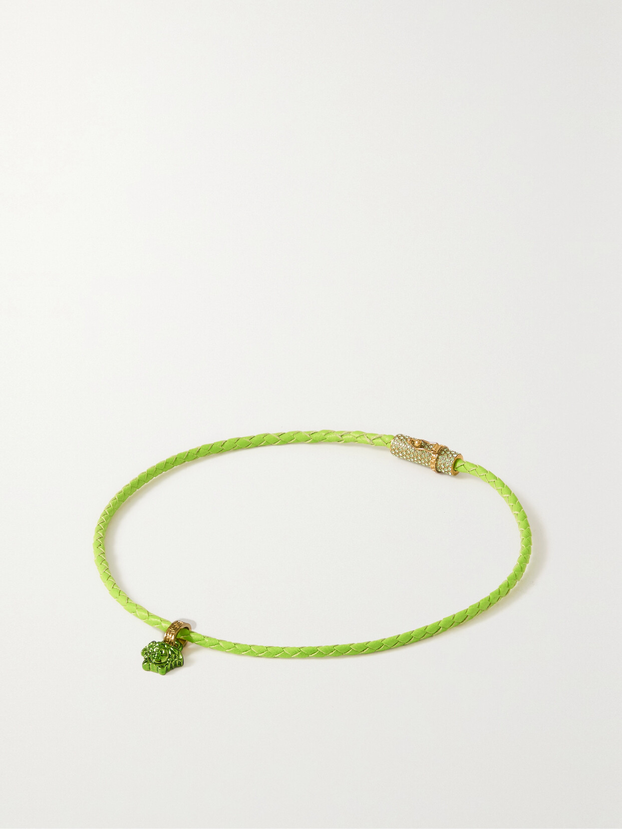 Versace - Medusa Braided Leather And Gold-tone Necklace - Green