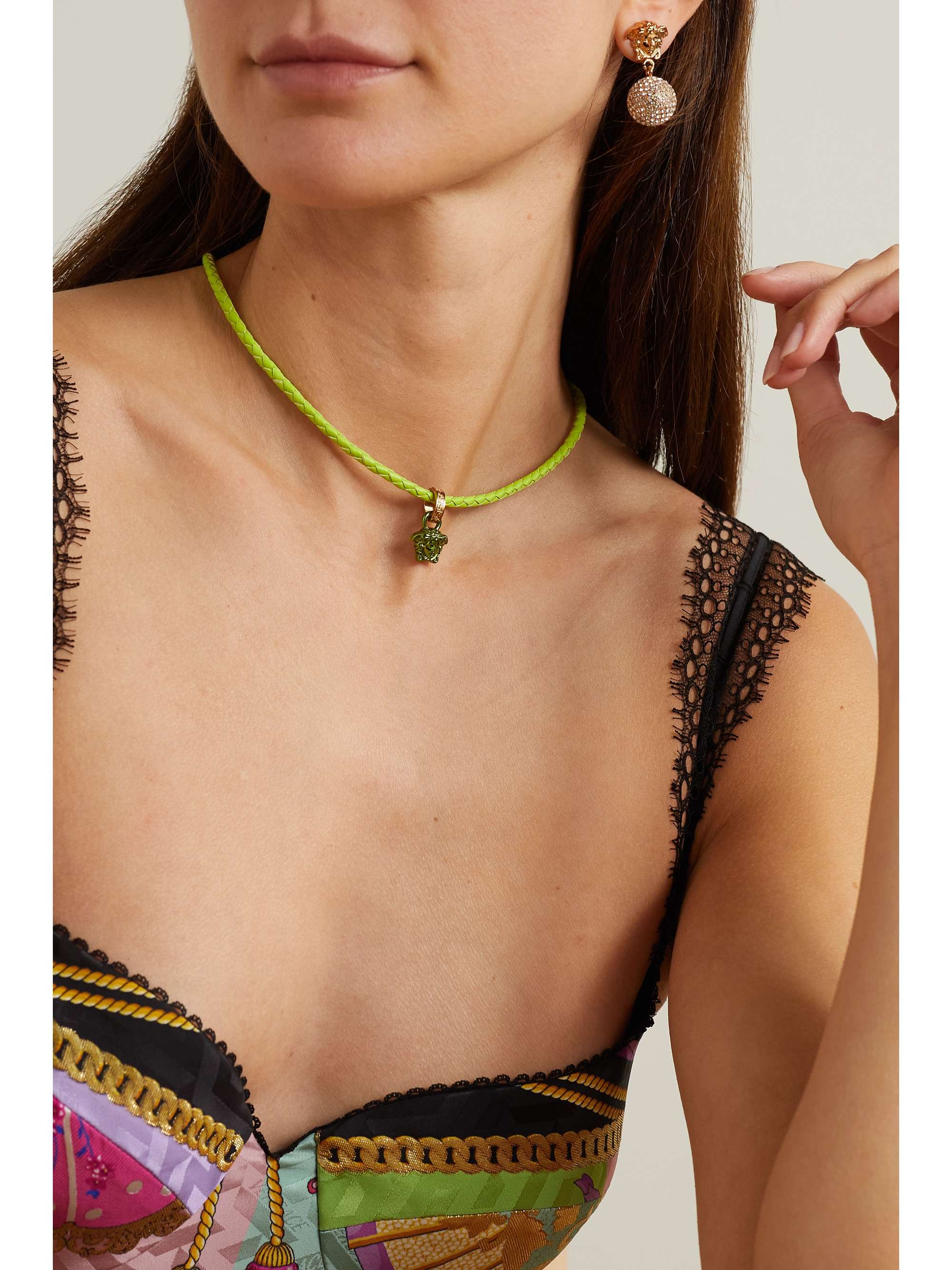 VERSACE Medusa braided leather and gold-tone necklace