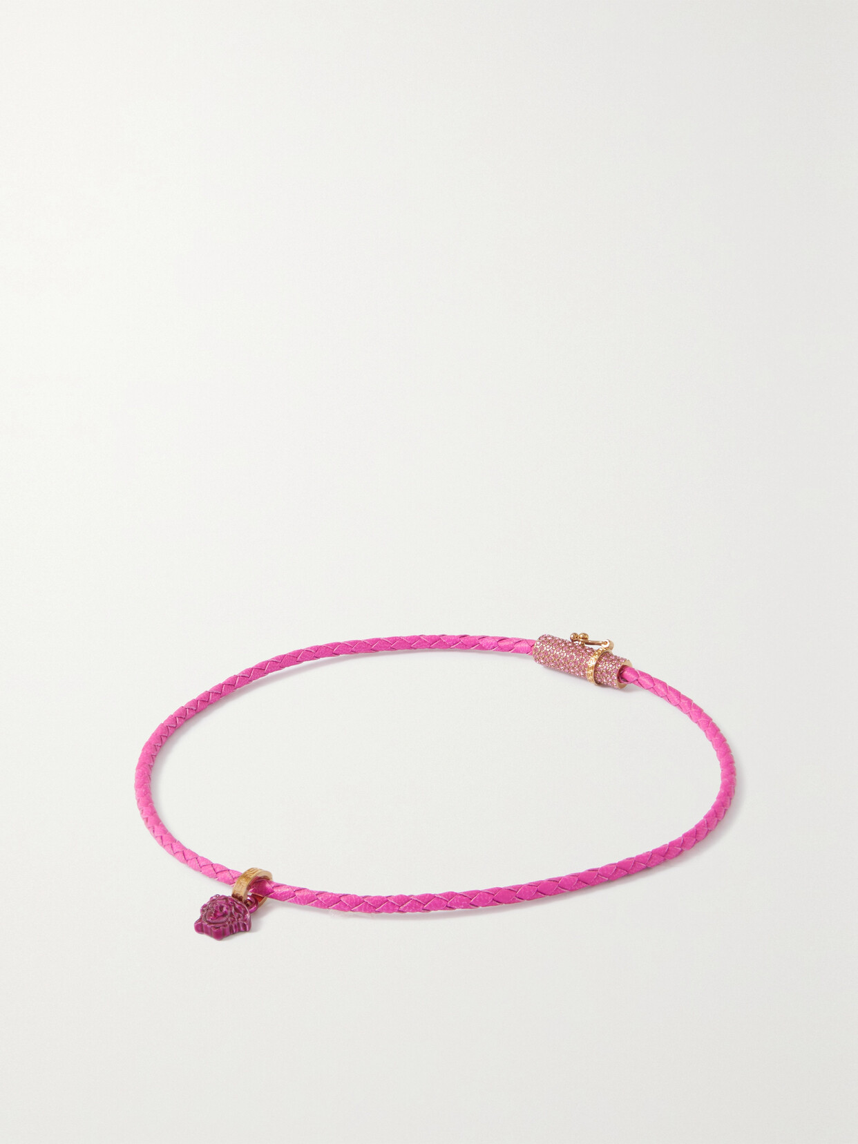Versace Medusa Braided Leather And Gold-tone Necklace - Pink