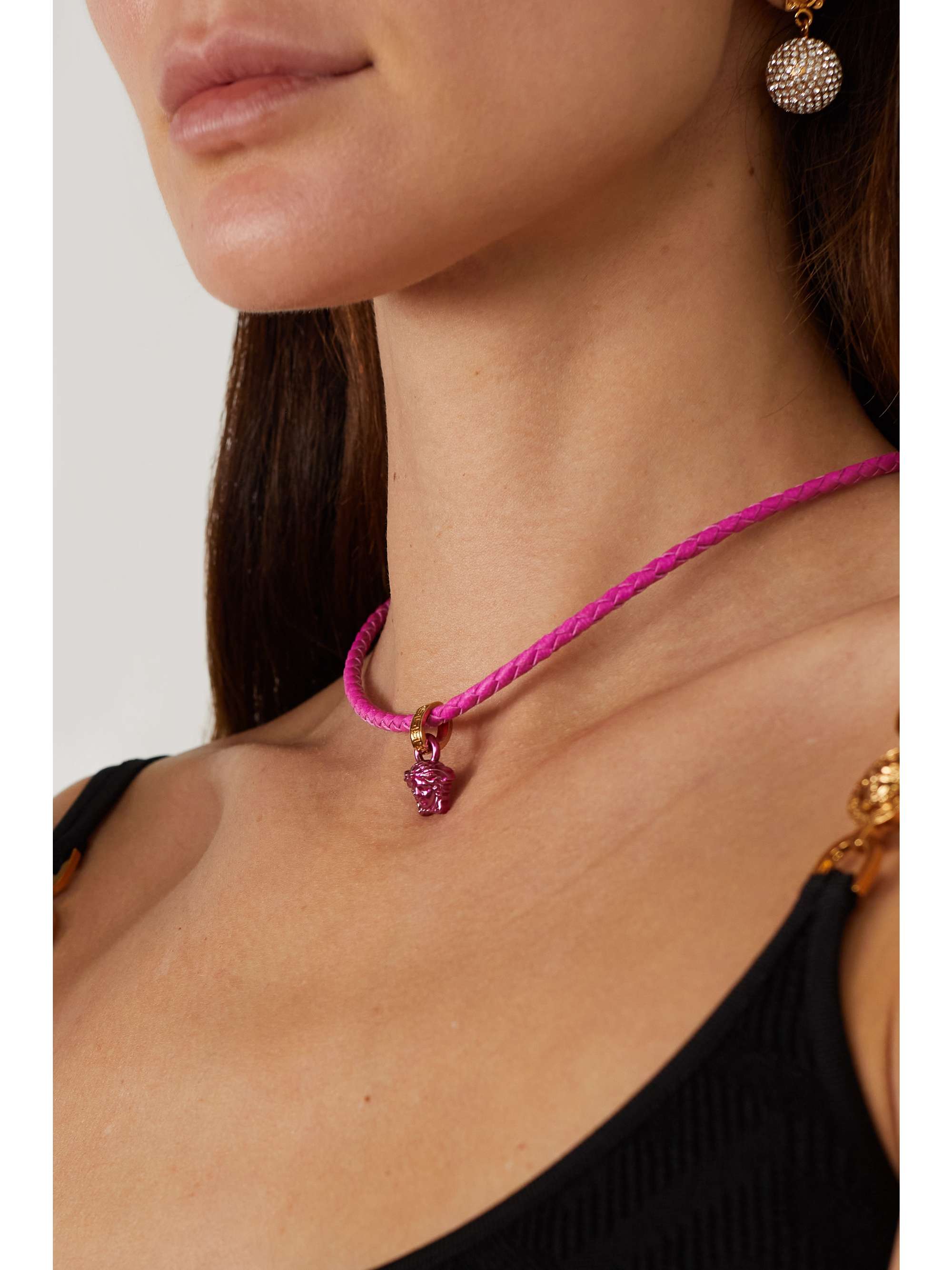 VERSACE Medusa braided leather and gold-tone necklace